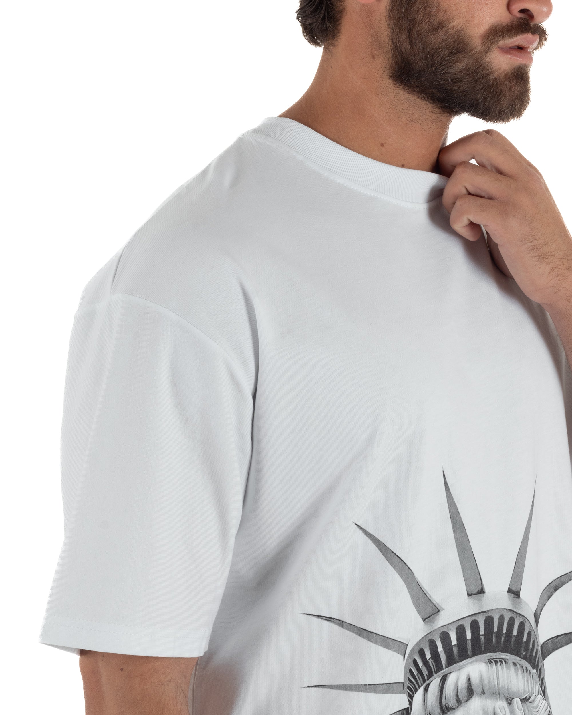 T-shirt uomo girocollo oversize streetwear con stampa bianco GIOSAL-TS3307A