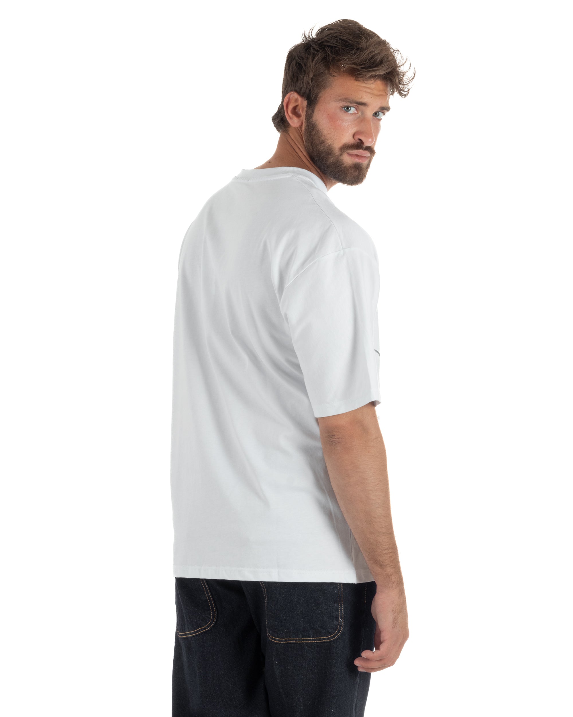 T-shirt uomo girocollo oversize streetwear con stampa bianco GIOSAL-TS3307A