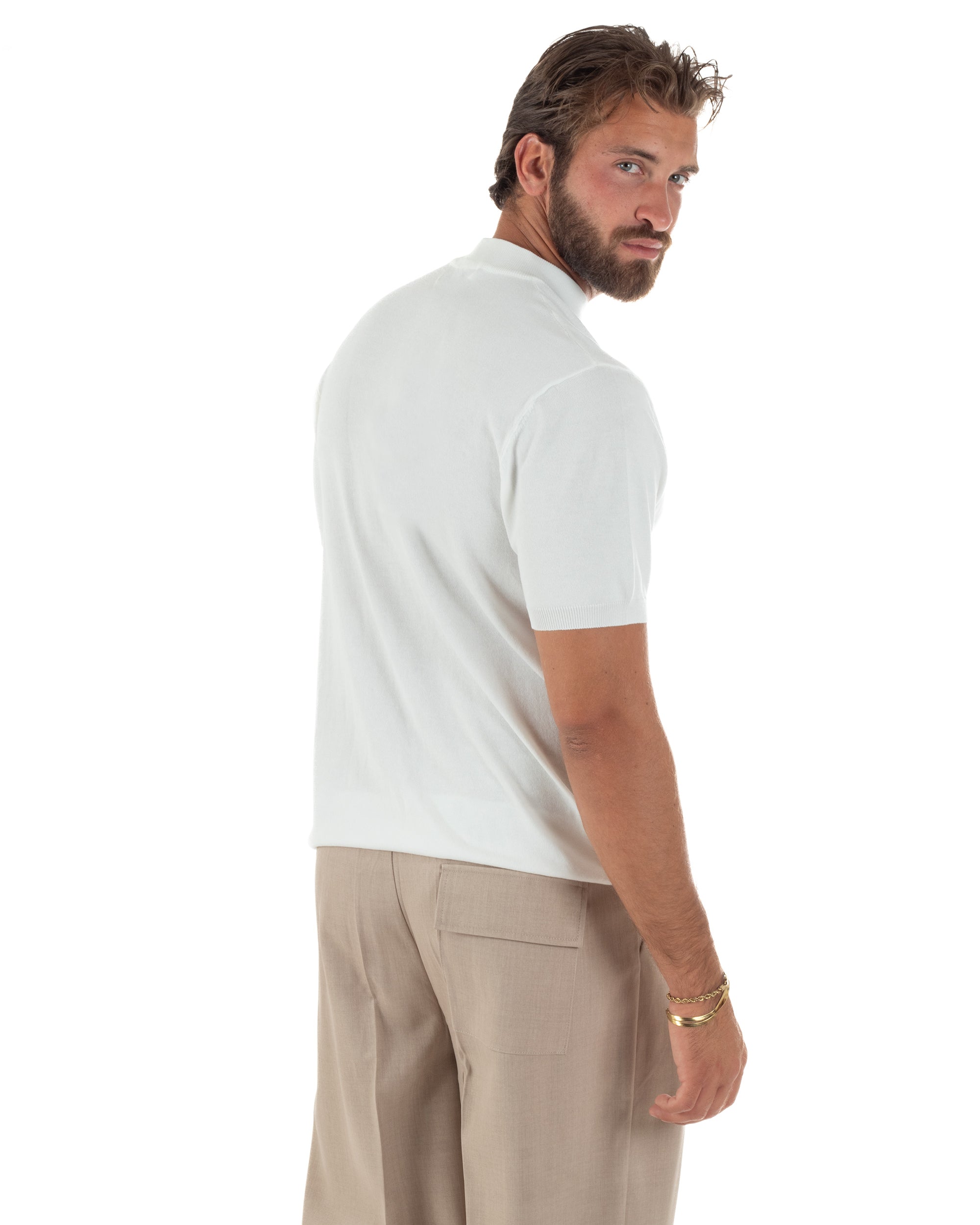 T-shirt uomo filo mezzocollo gola alta maglia basic sottogiacca bianco GIOSAL-TS3309A