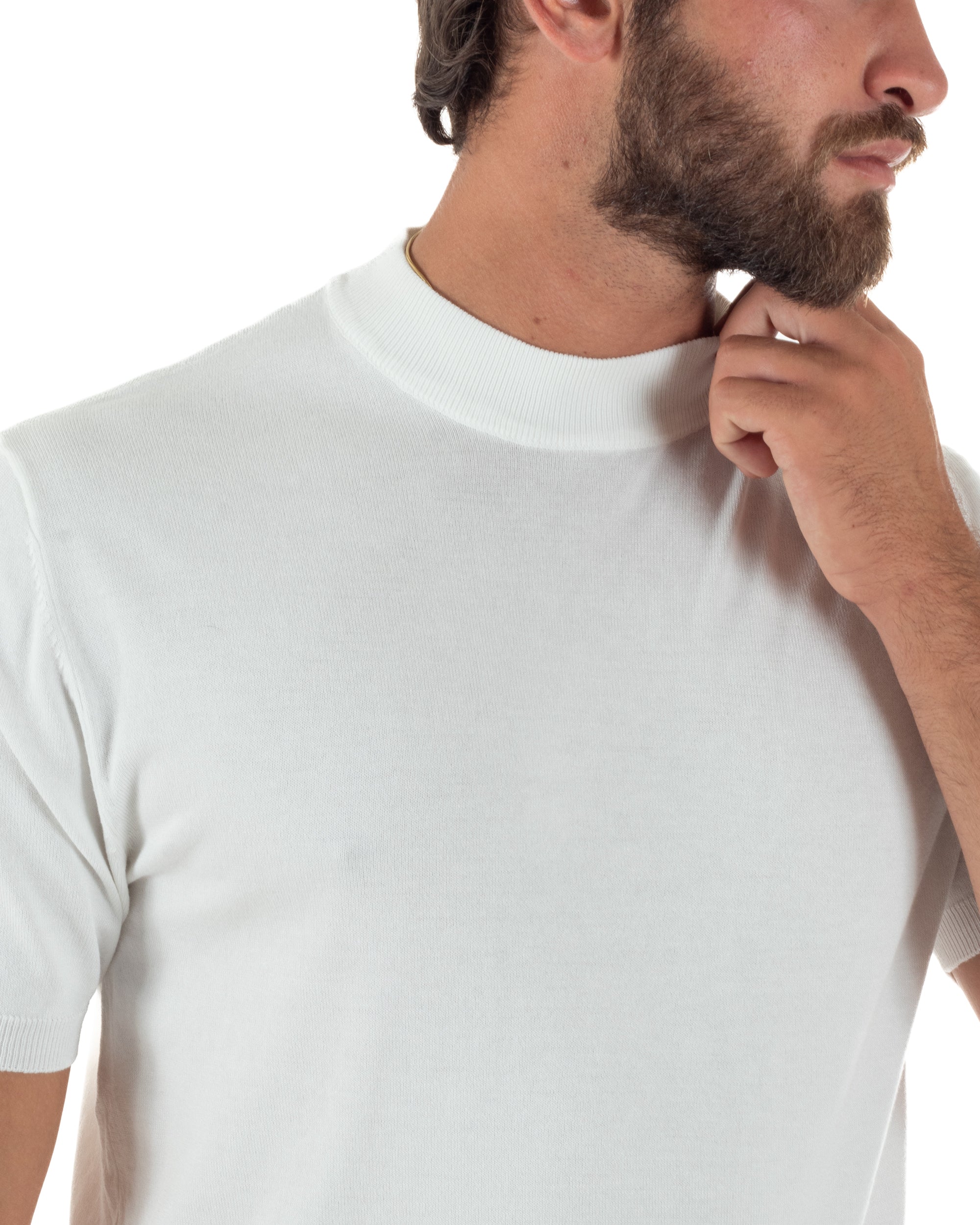 T-shirt uomo filo mezzocollo gola alta maglia basic sottogiacca bianco GIOSAL-TS3309A