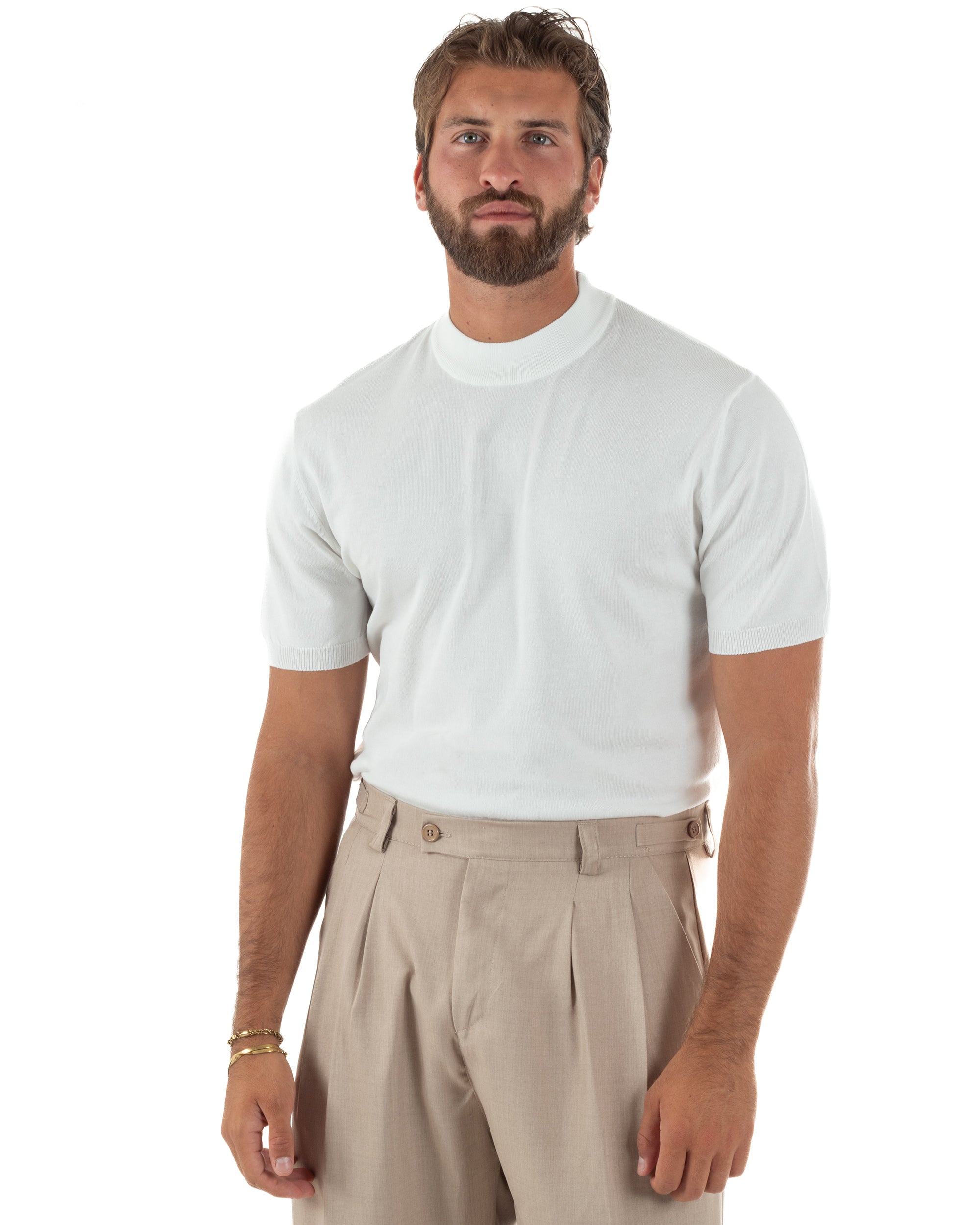 T-shirt uomo filo mezzocollo gola alta maglia basic sottogiacca bianco GIOSAL-TS3309A