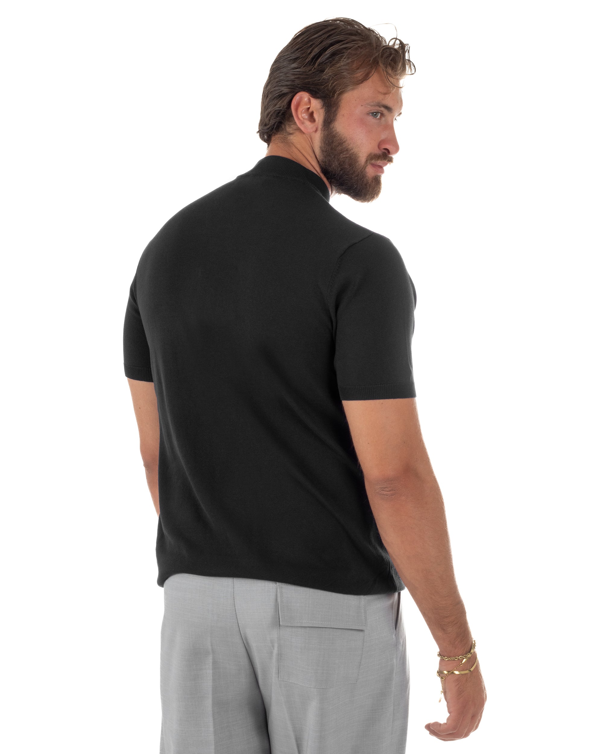 T-shirt uomo filo mezzocollo gola alta maglia basic sottogiacca nero GIOSAL-TS3310A