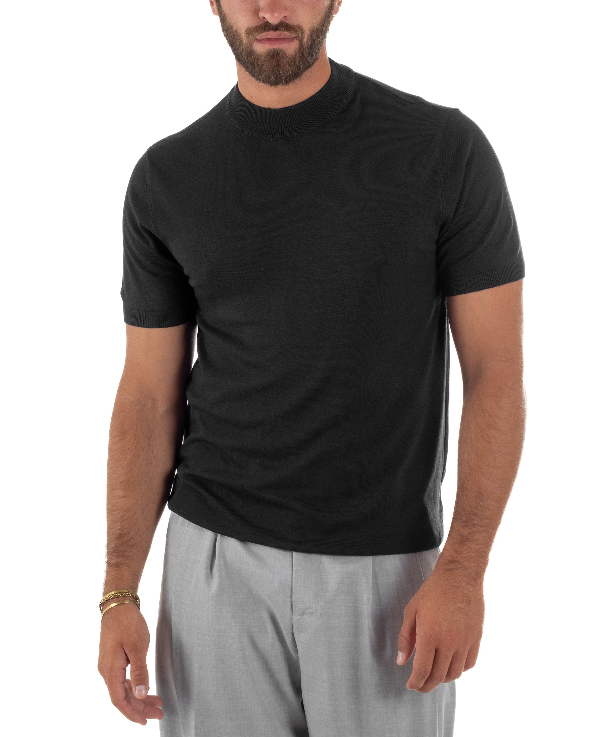 T-shirt uomo filo mezzocollo gola alta maglia basic sottogiacca nero GIOSAL-TS3310A