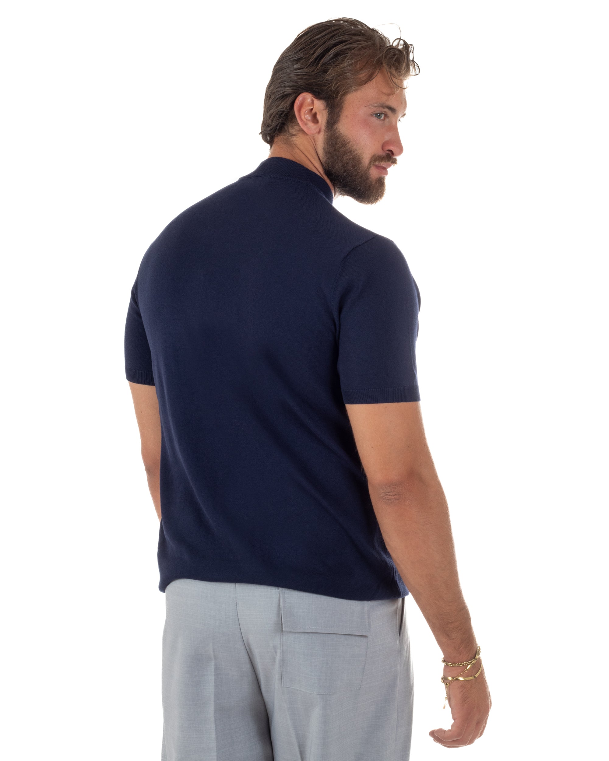 T-shirt uomo filo mezzocollo gola alta maglia basic sottogiacca blu GIOSAL-TS3311A