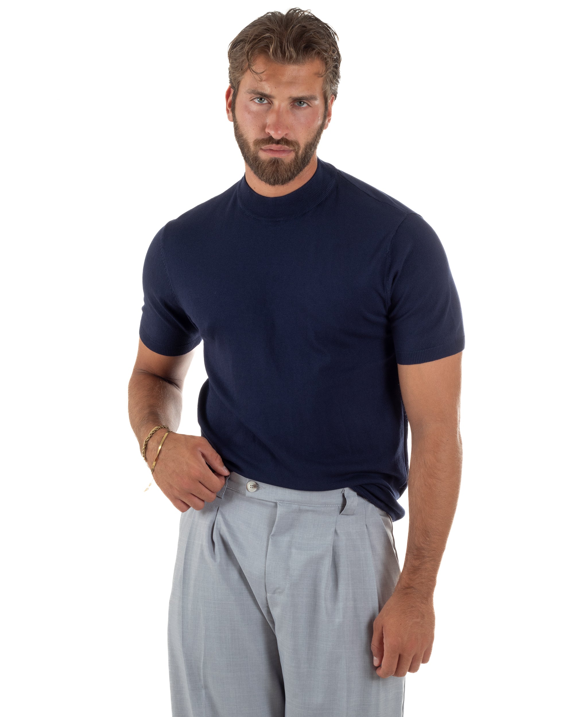 T-shirt uomo filo mezzocollo gola alta maglia basic sottogiacca blu GIOSAL-TS3311A
