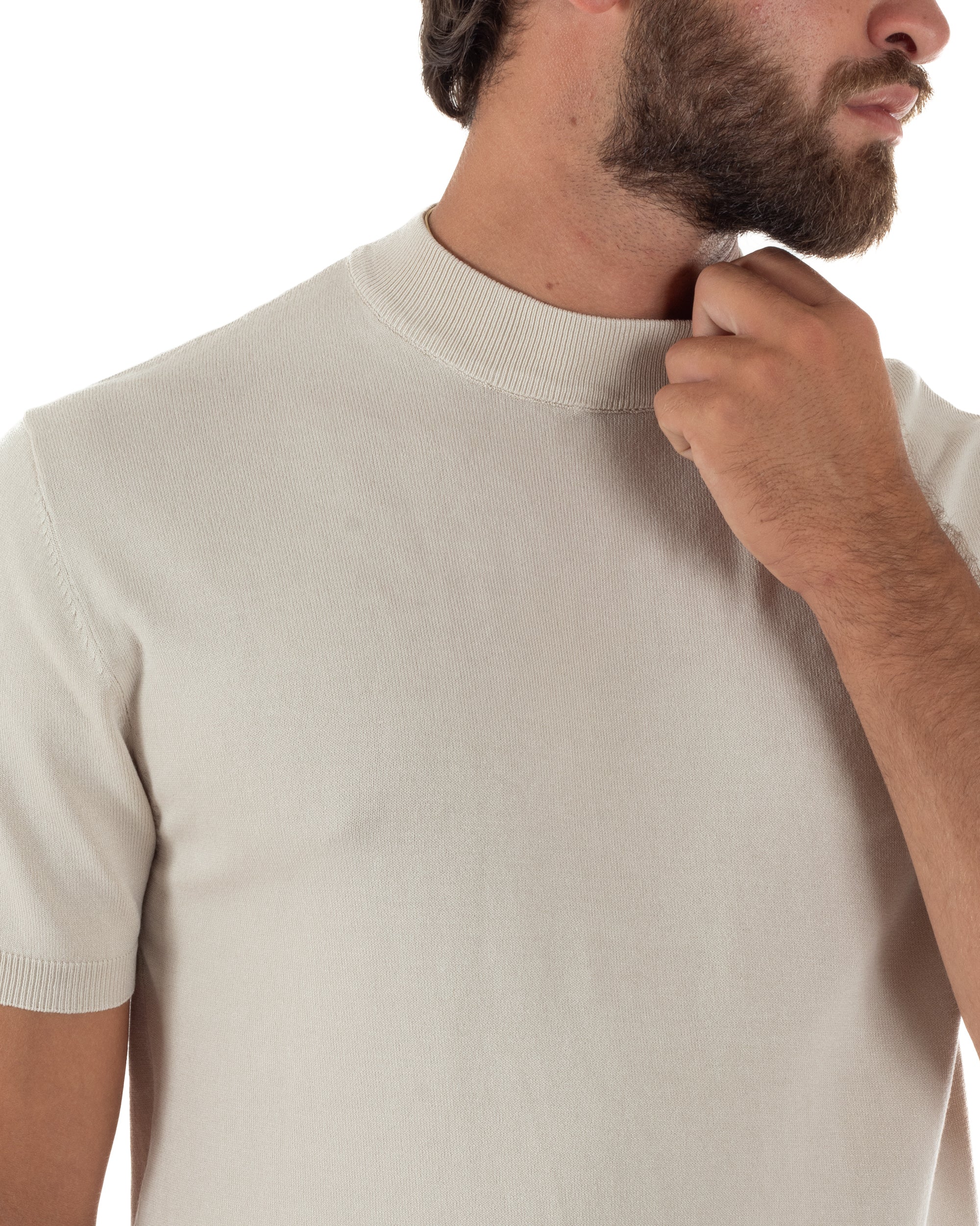 T-shirt uomo filo mezzocollo gola alta maglia basic sottogiacca beige GIOSAL-TS3312A