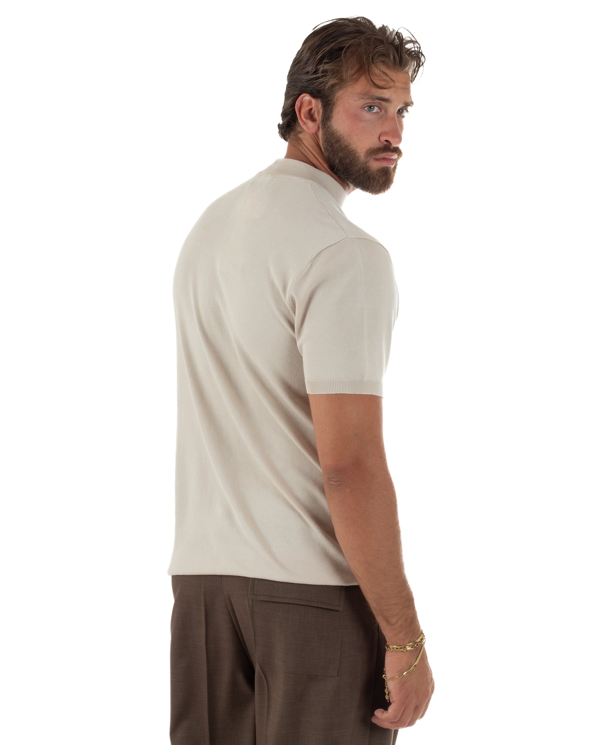 T-shirt uomo filo mezzocollo gola alta maglia basic sottogiacca beige GIOSAL-TS3312A