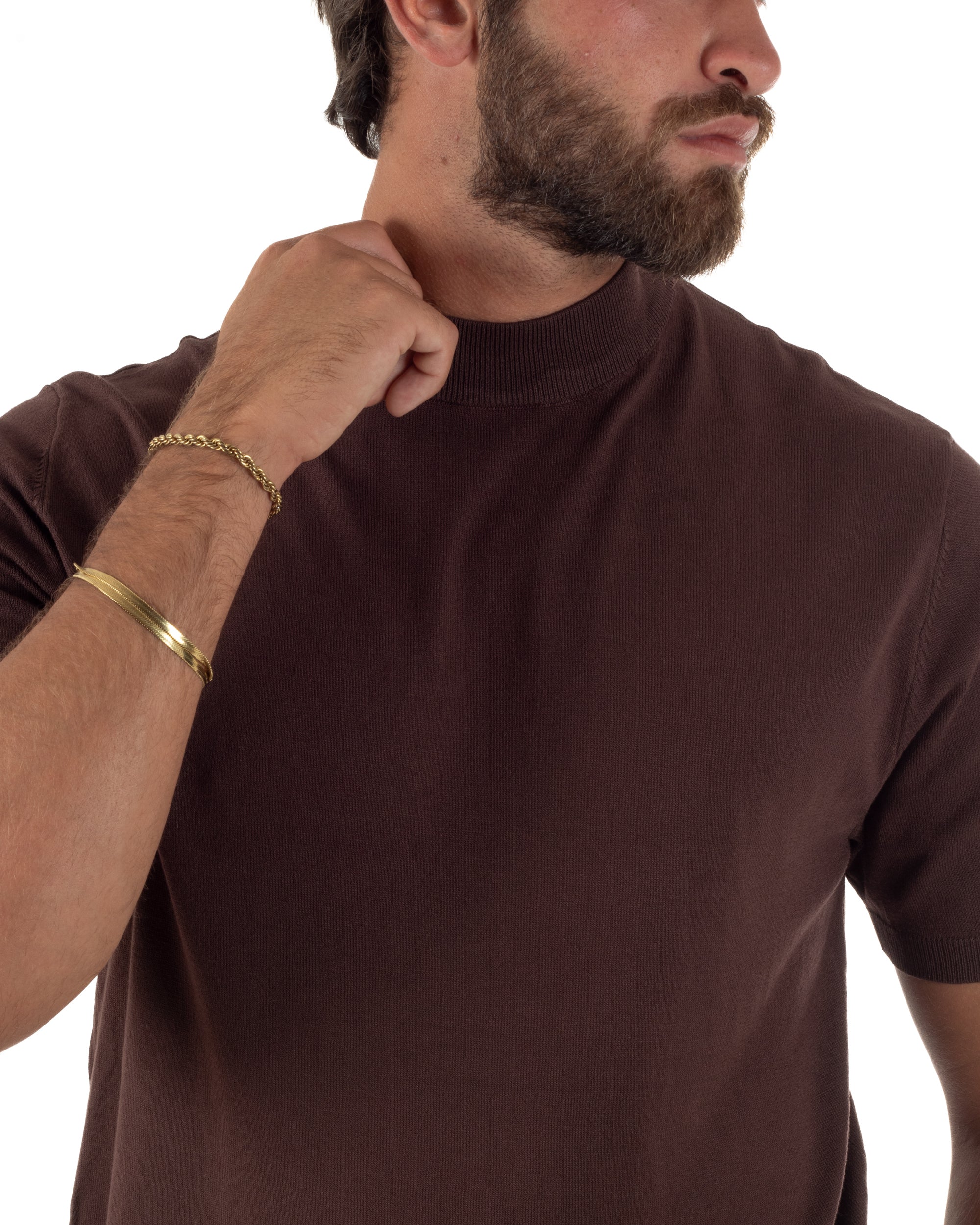 T-shirt uomo filo mezzocollo gola alta maglia basic sottogiacca marrone GIOSAL-TS3313A