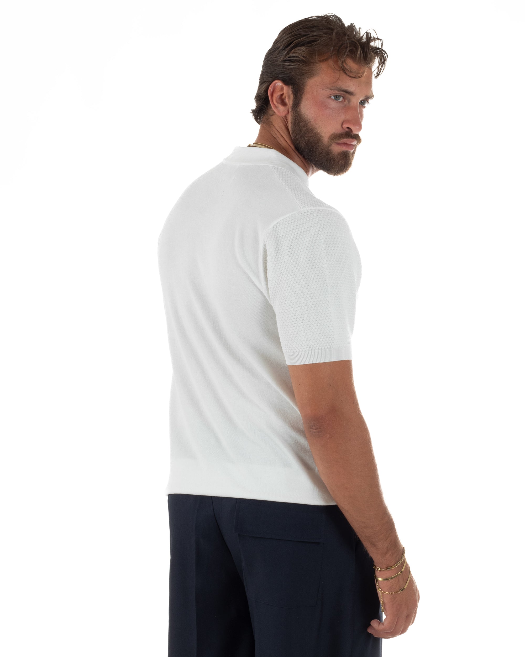 Polo uomo filo maglia nido d'ape colletto t-shirt sottogiacca bianco GIOSAL-TS3318A
