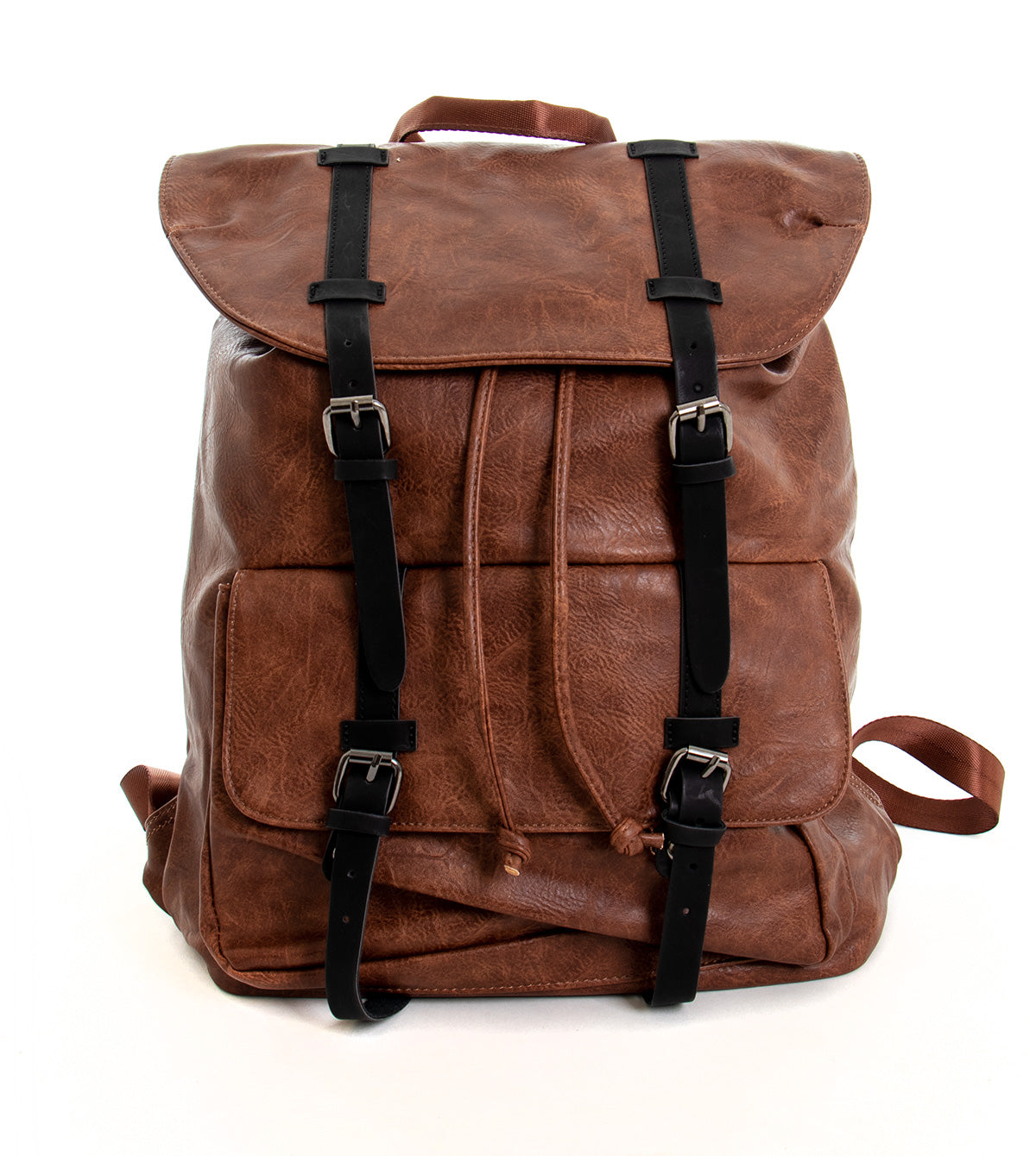 Zaino Unisex Zainetto Da Spalla Con Doppia Patta Borsa Uomo Ecopelle Martellata Vintage Basic Coulisse Marrone GIOSAL-ZU1072A