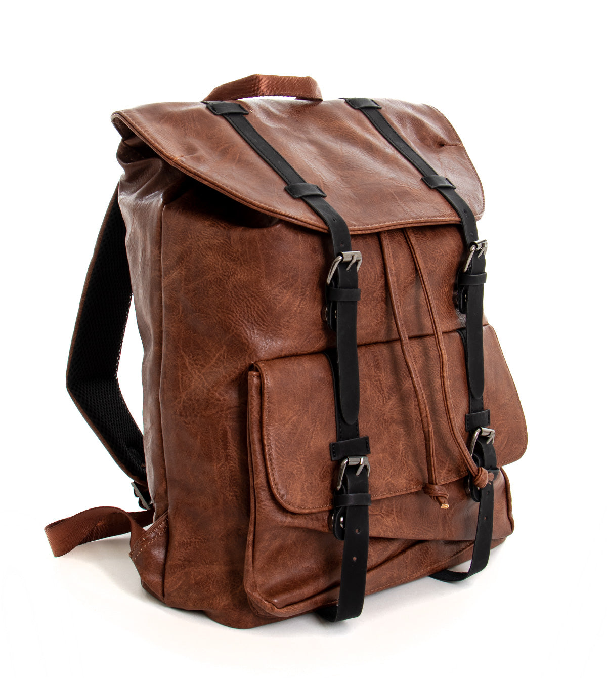 Zaino Unisex Zainetto Da Spalla Con Doppia Patta Borsa Uomo Ecopelle Martellata Vintage Basic Coulisse Marrone GIOSAL-ZU1072A