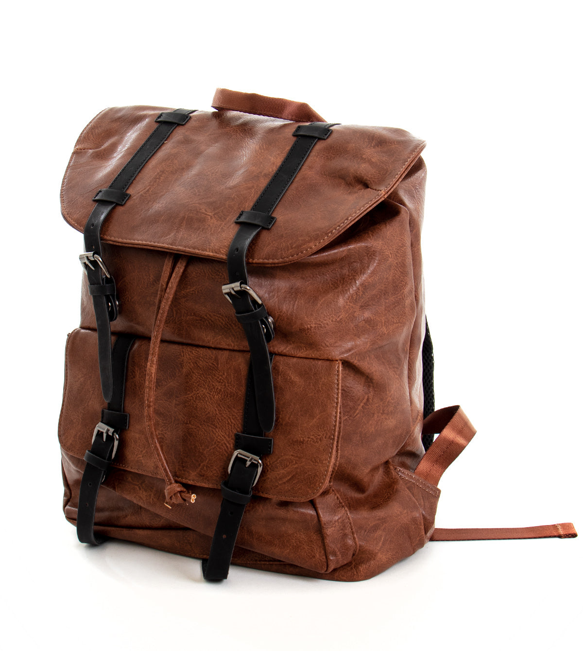 Zaino Unisex Zainetto Da Spalla Con Doppia Patta Borsa Uomo Ecopelle Martellata Vintage Basic Coulisse Marrone GIOSAL-ZU1072A