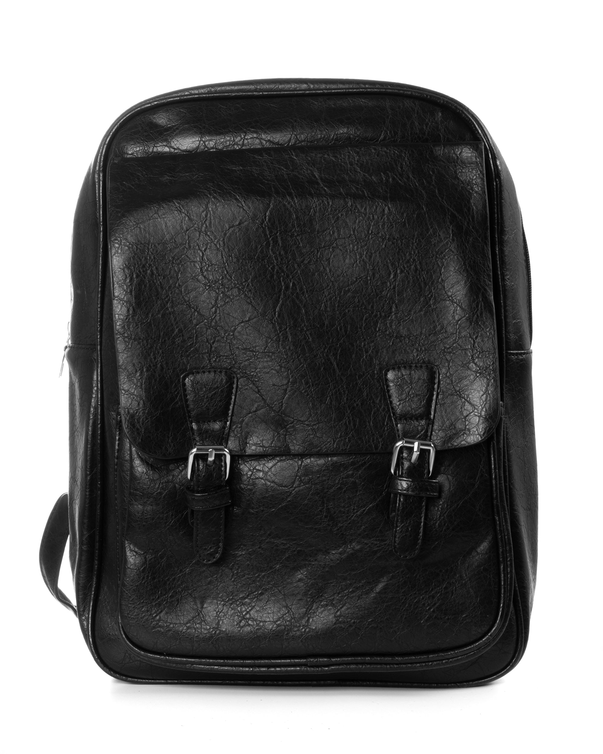 Zaino Zainetto Da Spalla Borsa Uomo Unisex Ecopelle Martellata Vintage Basic Zip Nero GIOSAL-ZU1116A