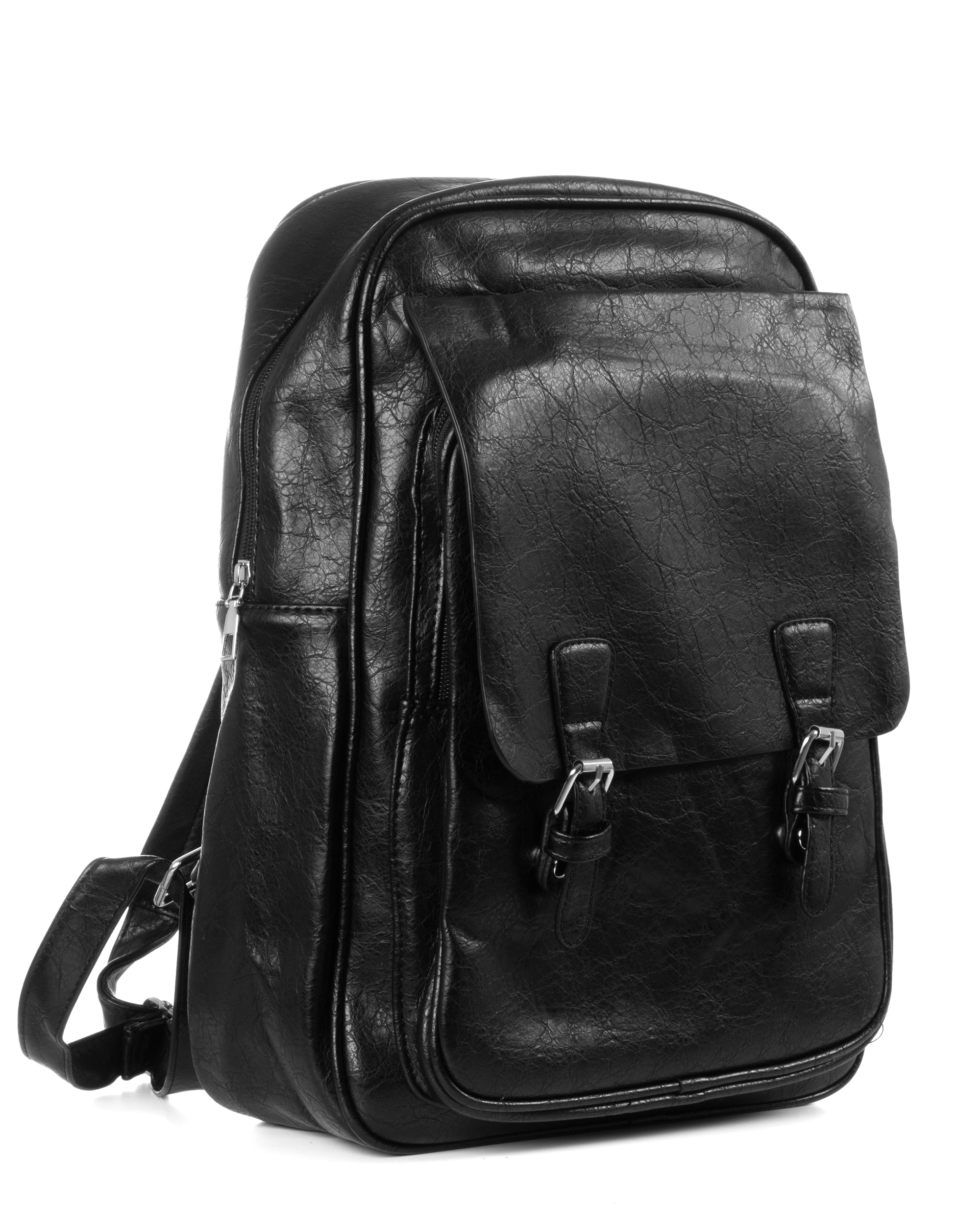 Zaino Zainetto Da Spalla Borsa Uomo Unisex Ecopelle Martellata Vintage Basic Zip Nero GIOSAL-ZU1116A