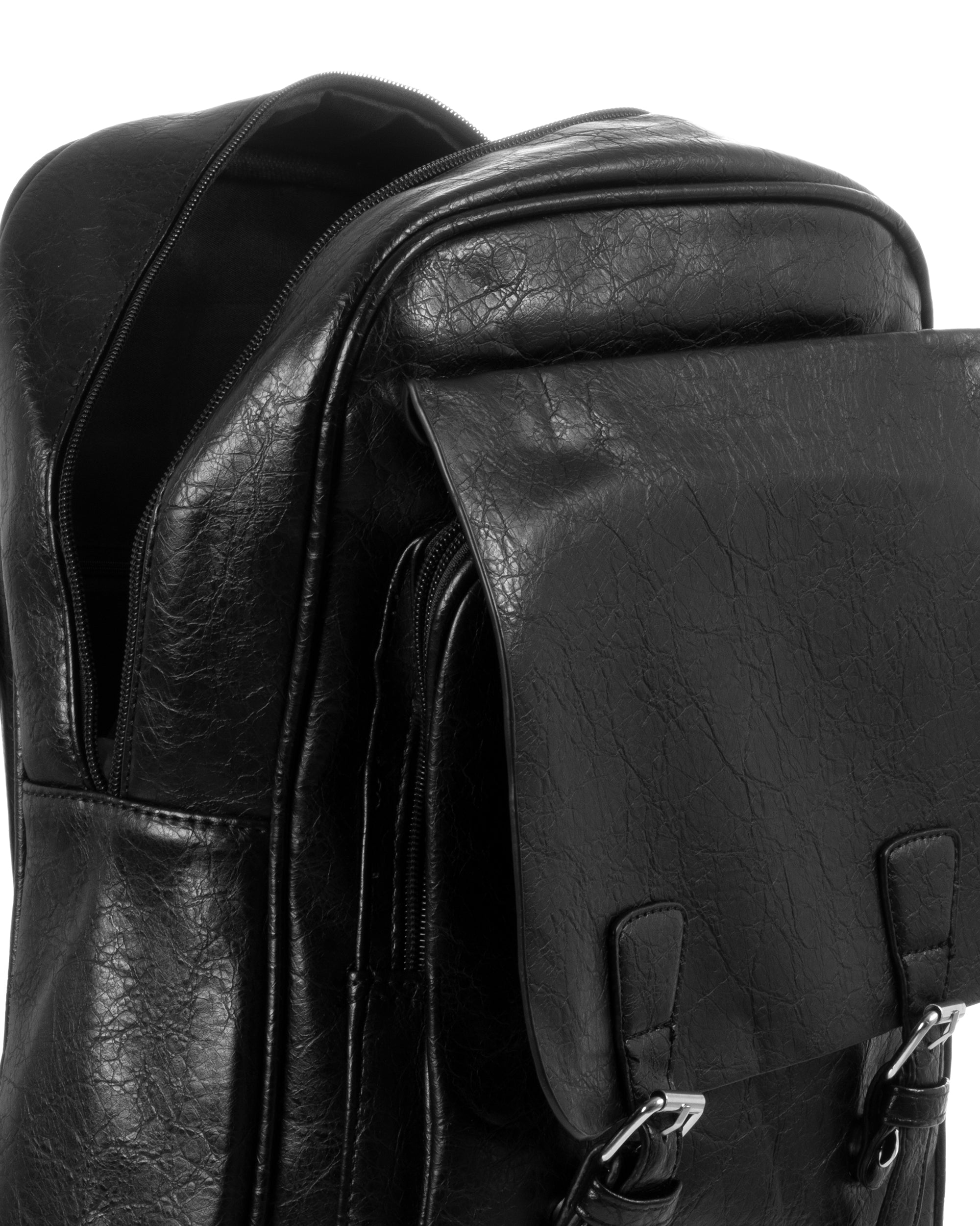 Zaino Zainetto Da Spalla Borsa Uomo Unisex Ecopelle Martellata Vintage Basic Zip Nero GIOSAL-ZU1116A