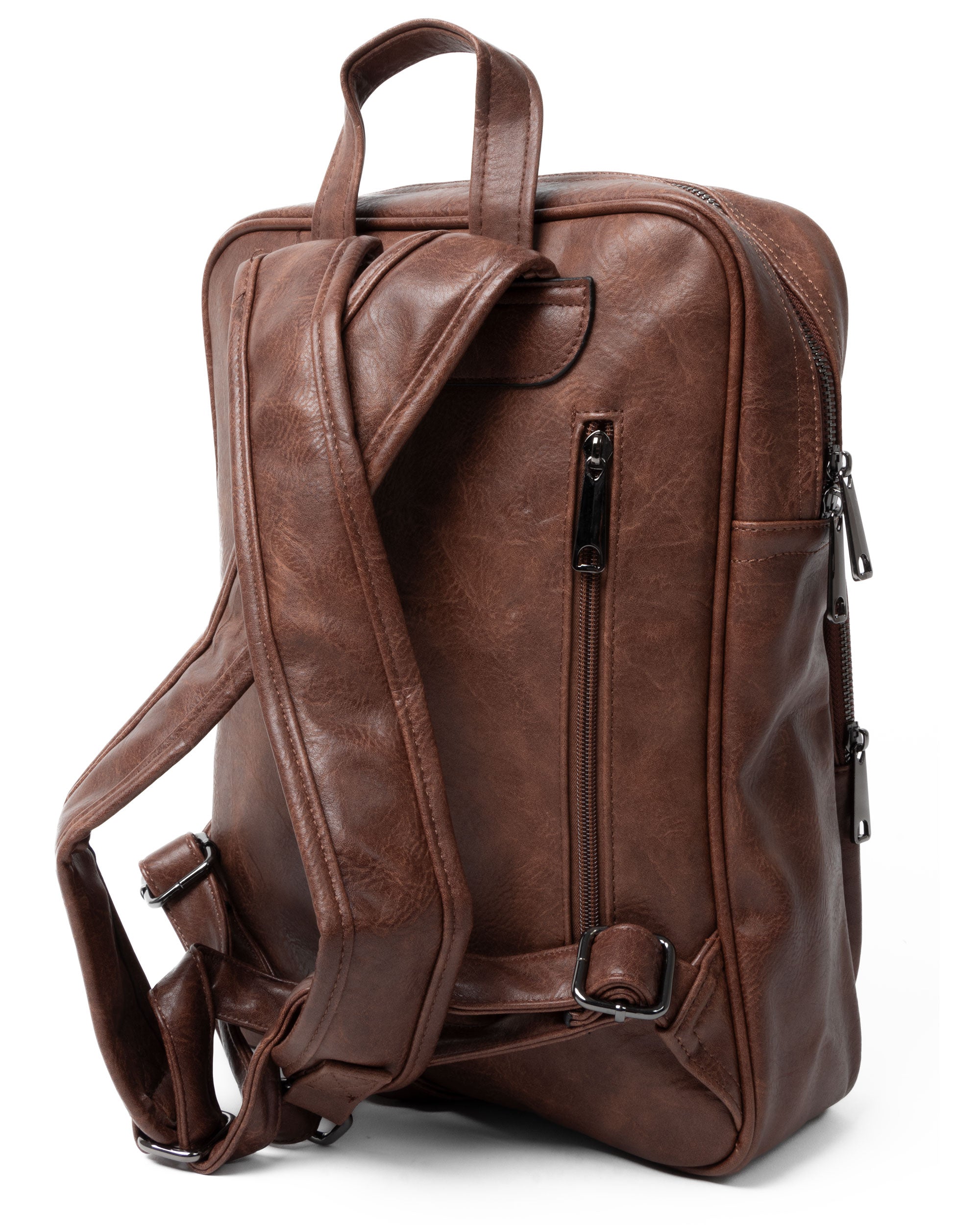 Zaino Elegante Moderno Unisex Uomo Marrone Ecopelle Zip Da Spalla Martellato Tinta Unita GIOSAL-ZU1122A