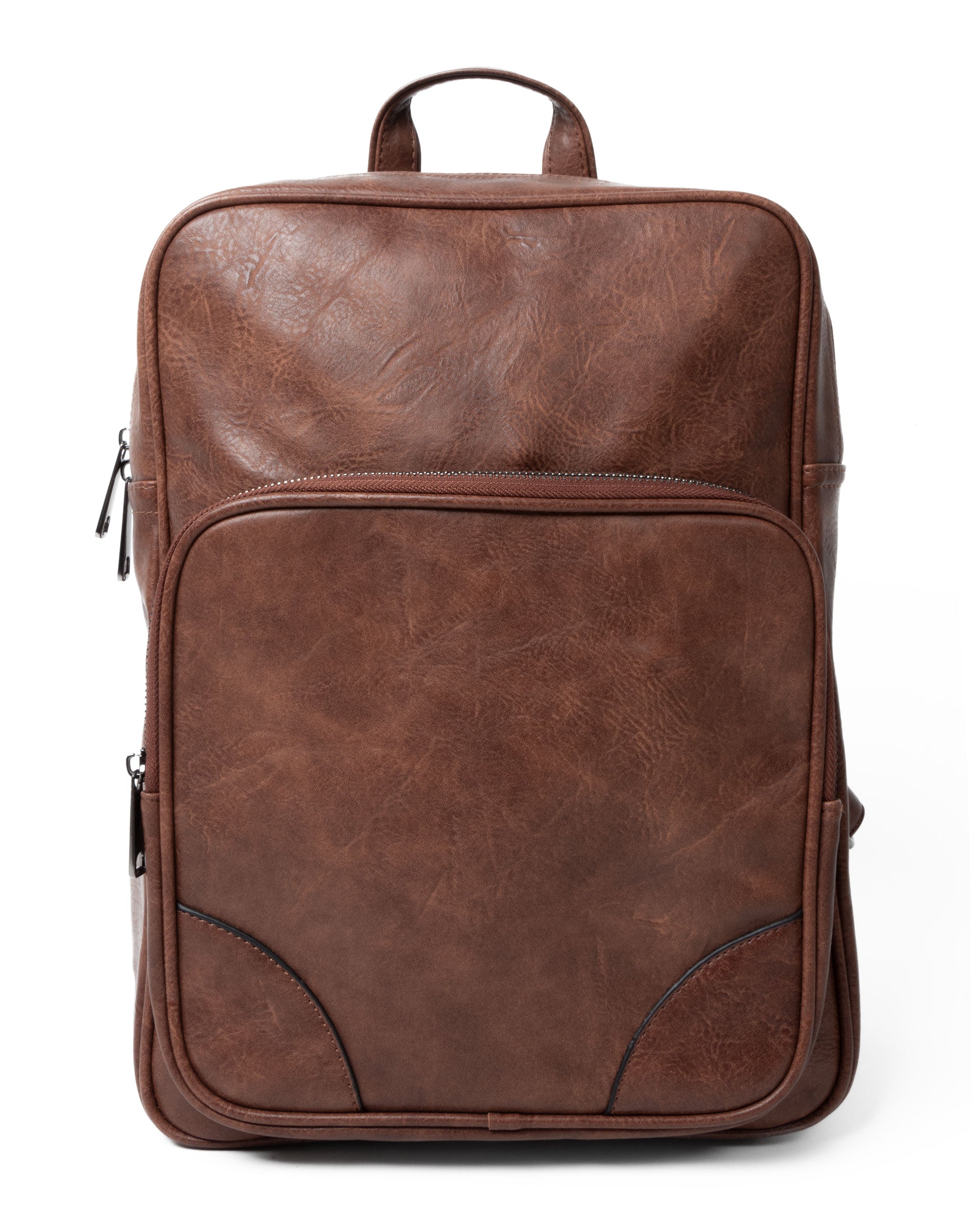 Zaino Elegante Moderno Unisex Uomo Marrone Ecopelle Zip Da Spalla Martellato Tinta Unita GIOSAL-ZU1122A