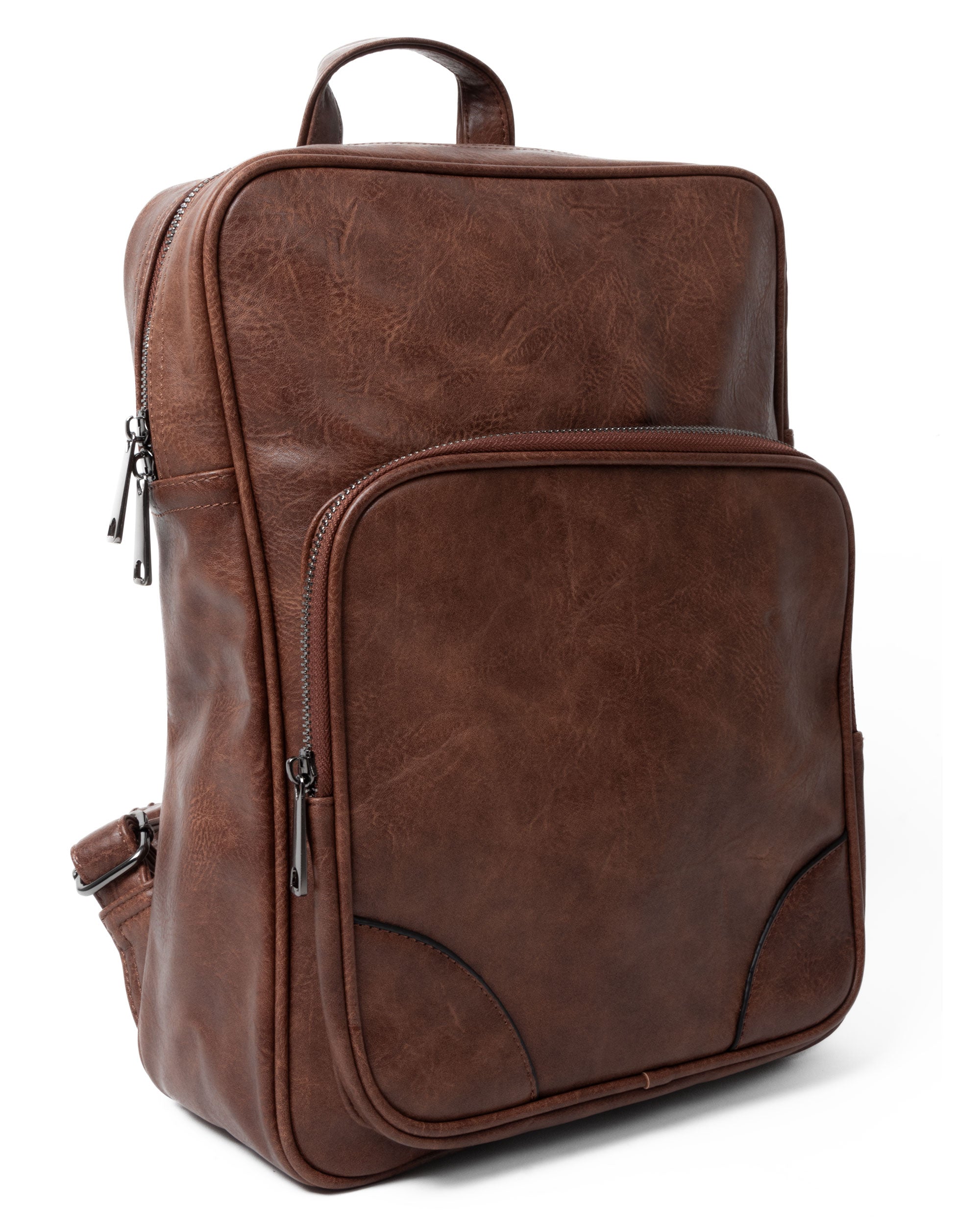 Zaino Elegante Moderno Unisex Uomo Marrone Ecopelle Zip Da Spalla Martellato Tinta Unita GIOSAL-ZU1122A