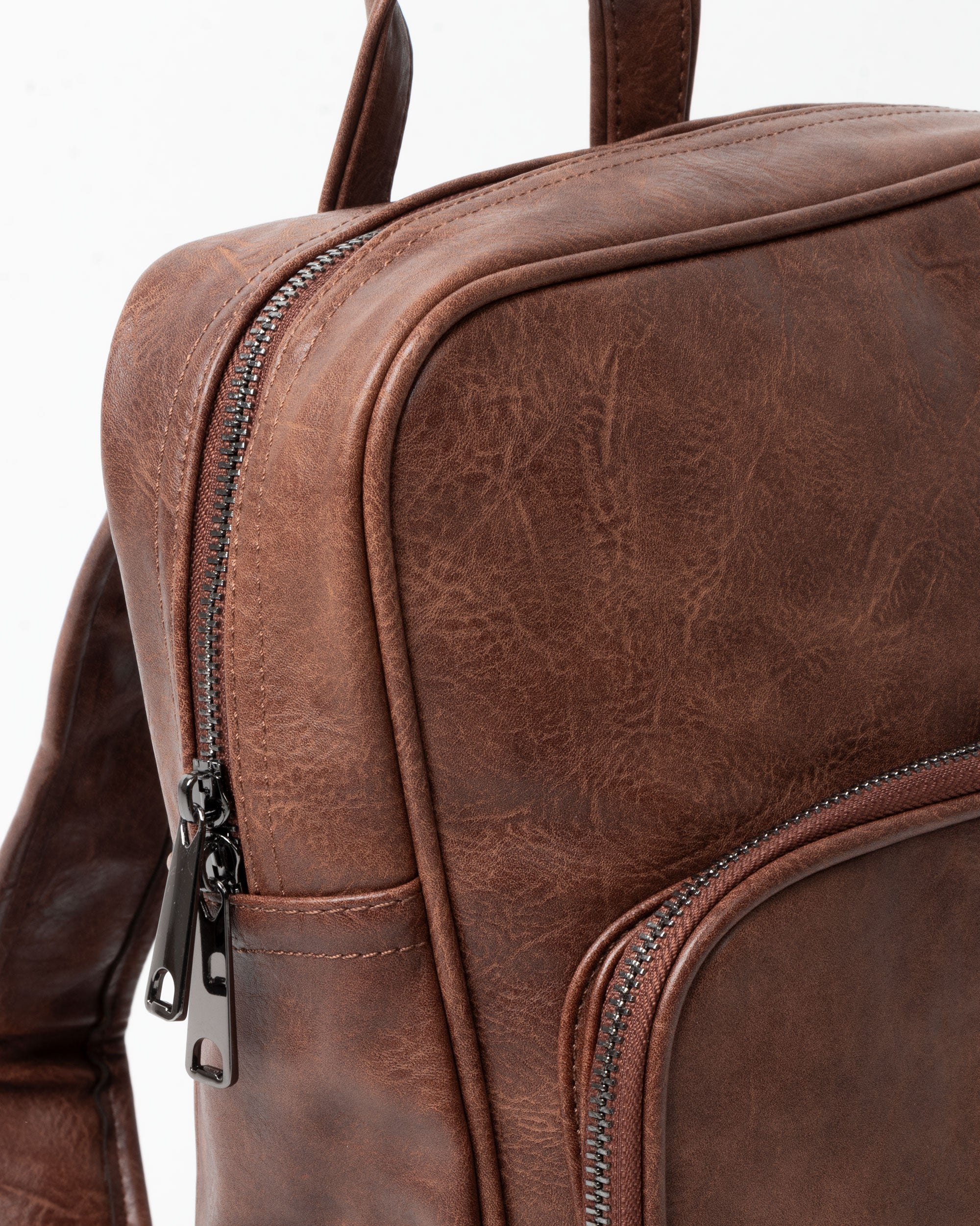 Zaino Elegante Moderno Unisex Uomo Marrone Ecopelle Zip Da Spalla Martellato Tinta Unita GIOSAL-ZU1122A