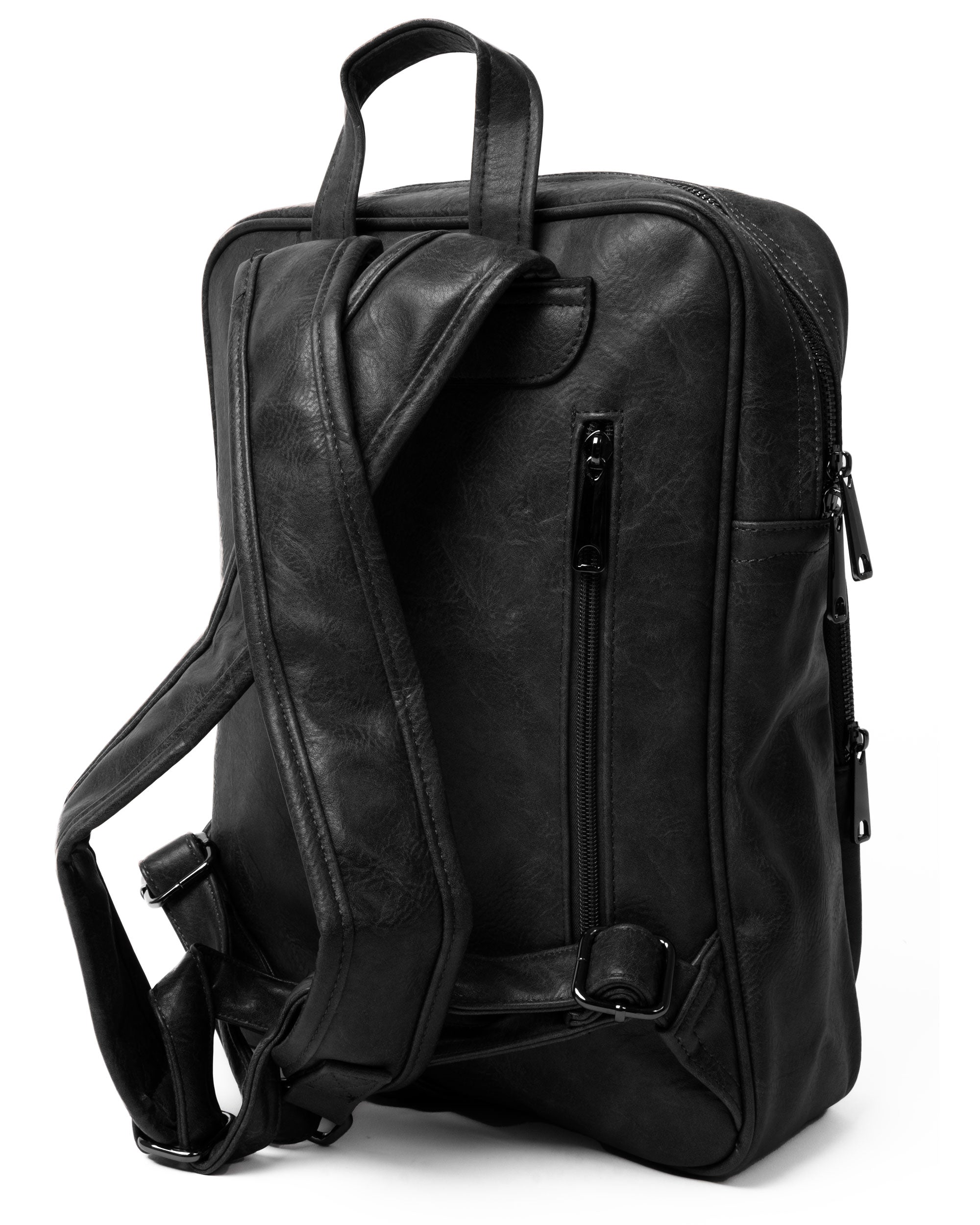 Zaino Elegante Moderno Unisex Uomo Nero Ecopelle Zip Da Spalla Martellato Tinta Unita GIOSAL-ZU1123A