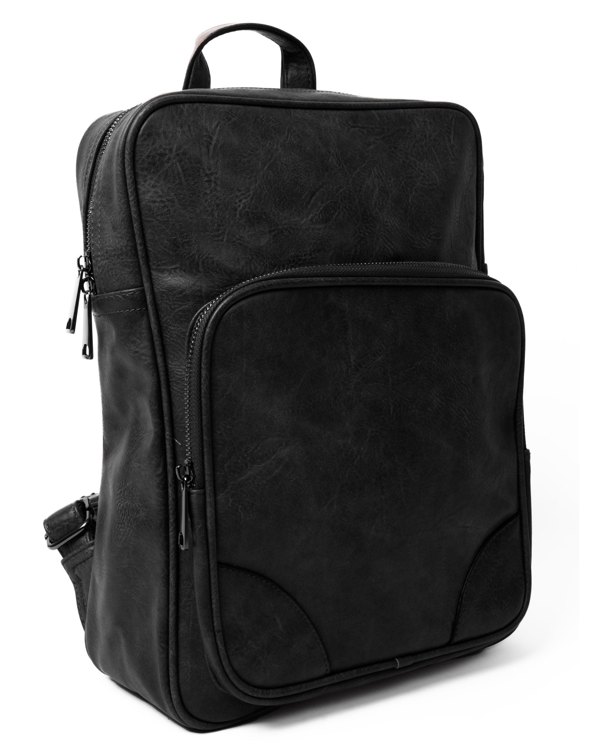 Zaino Elegante Moderno Unisex Uomo Nero Ecopelle Zip Da Spalla Martellato Tinta Unita GIOSAL-ZU1123A