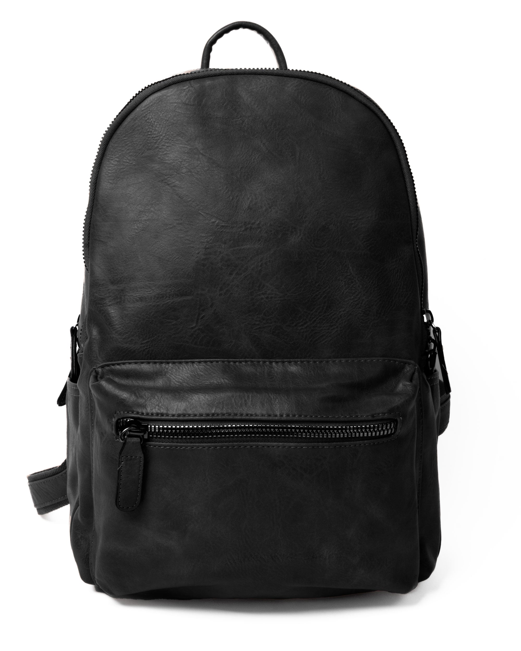 Zaino Elegante Moderno Unisex Uomo Nero Ovale Ecopelle Zip Da Spalla Tinta Unita GIOSAL-ZU1125A