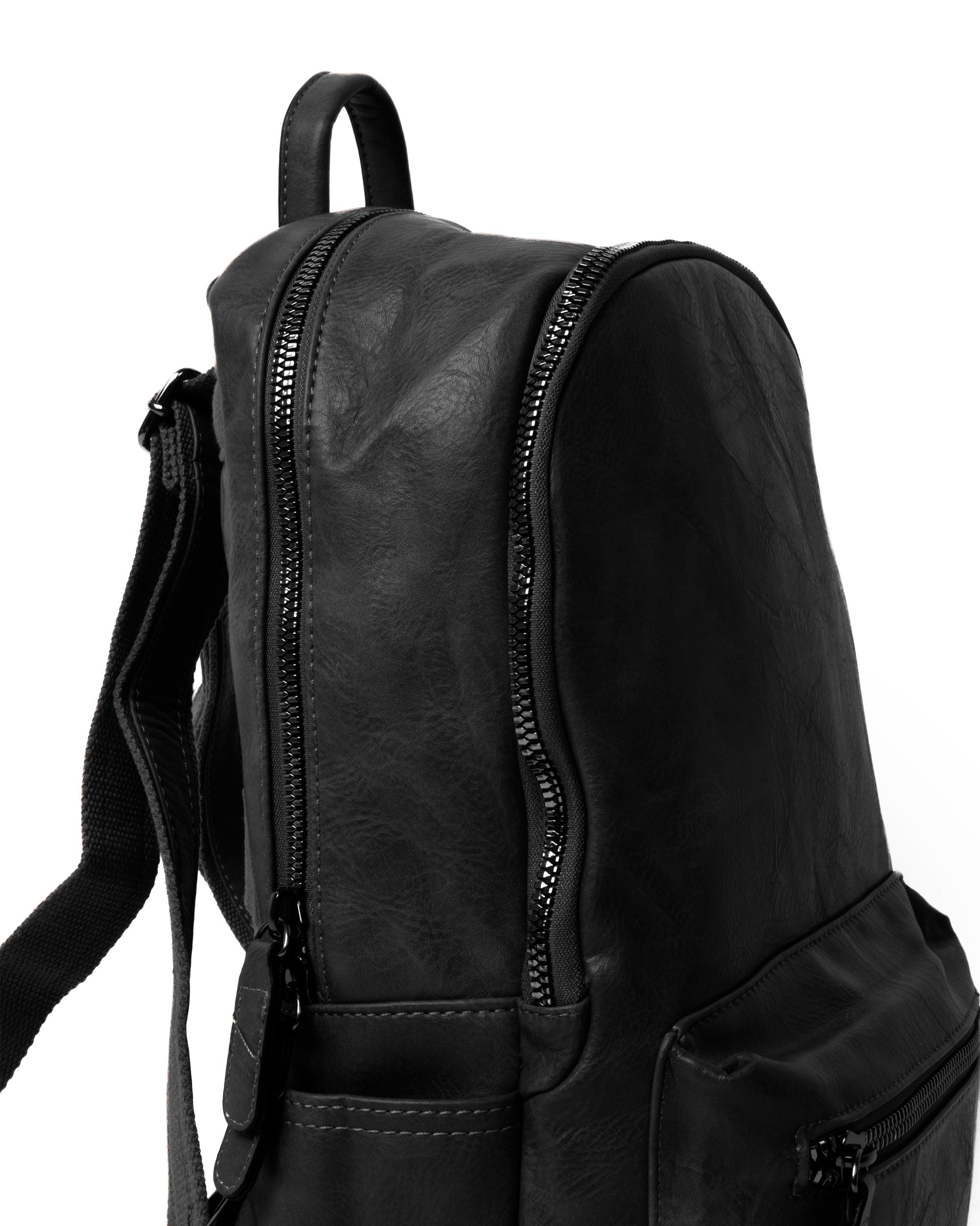 Zaino Elegante Moderno Unisex Uomo Nero Ovale Ecopelle Zip Da Spalla Tinta Unita GIOSAL-ZU1125A