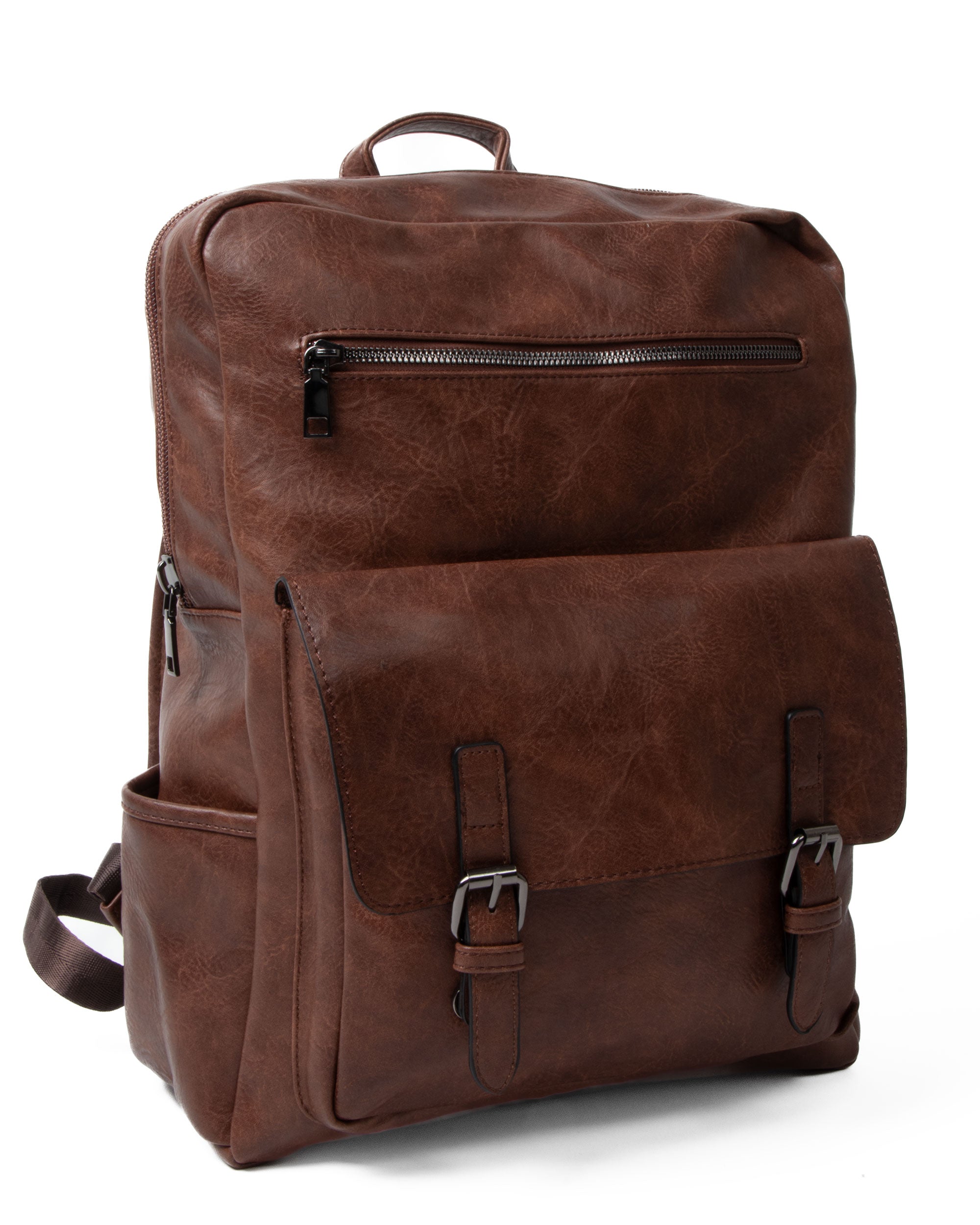 Zaino Elegante Moderno Unisex Multitasche Uomo Marrone Ovale Ecopelle Zip Da Spalla Tinta Unita GIOSAL-ZU1126A