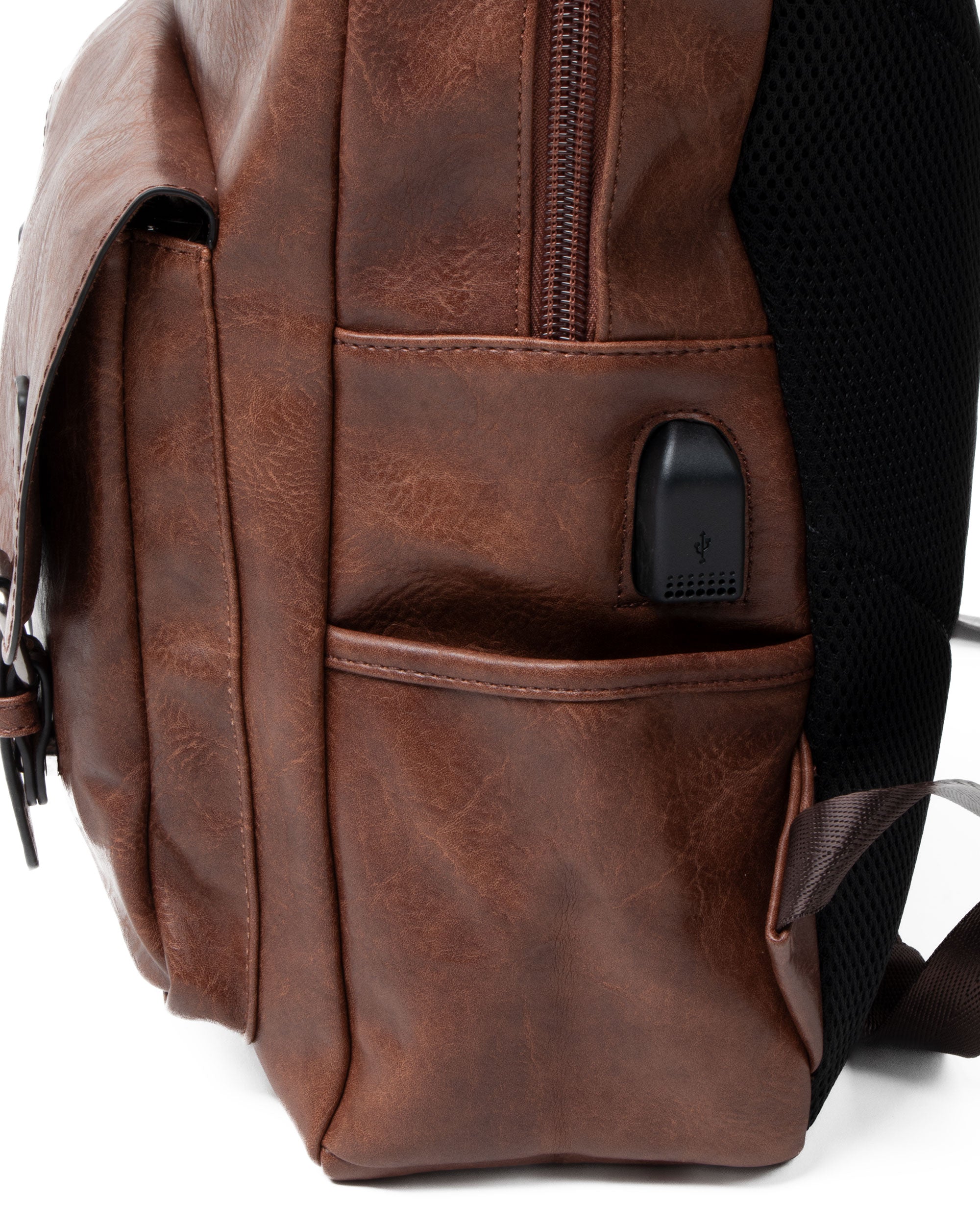 Zaino Elegante Moderno Unisex Multitasche Uomo Marrone Ovale Ecopelle Zip Da Spalla Tinta Unita GIOSAL-ZU1126A