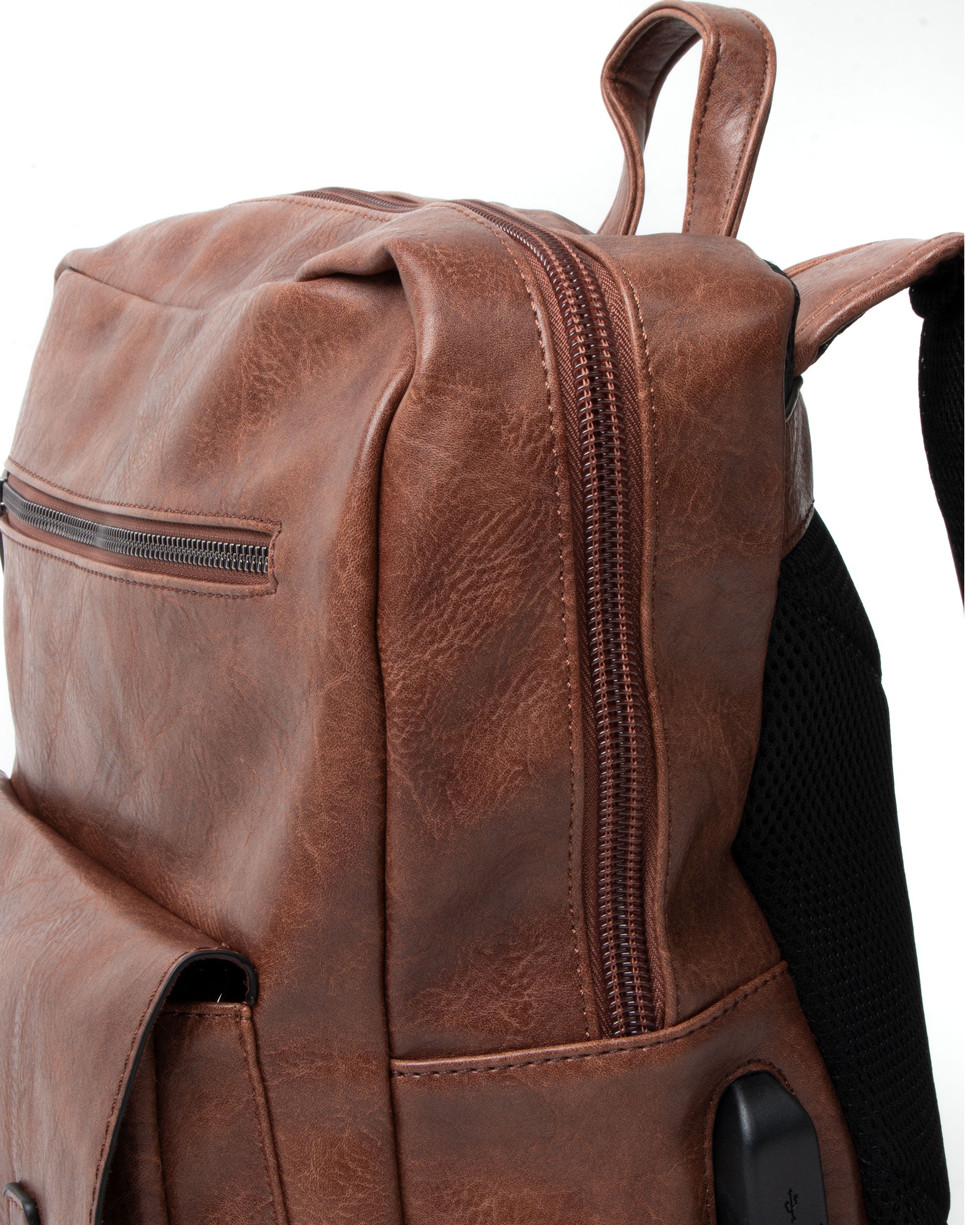 Zaino Elegante Moderno Unisex Multitasche Uomo Marrone Ovale Ecopelle Zip Da Spalla Tinta Unita GIOSAL-ZU1126A