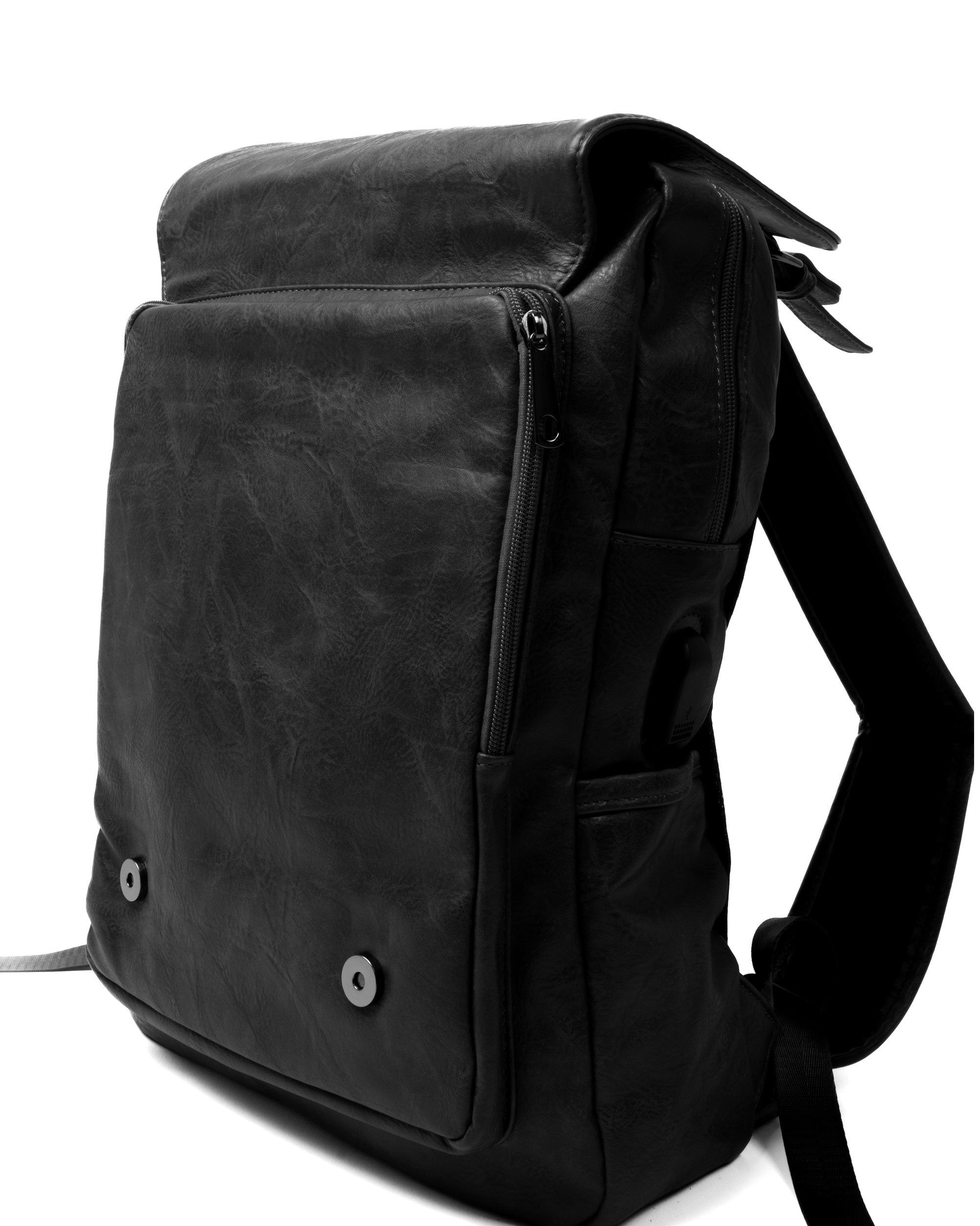 Zaino Elegante Moderno Unisex Multitasche Uomo Nero Ecopelle Zip Da Spalla Tinta Unita Patta GIOSAL-ZU1130A