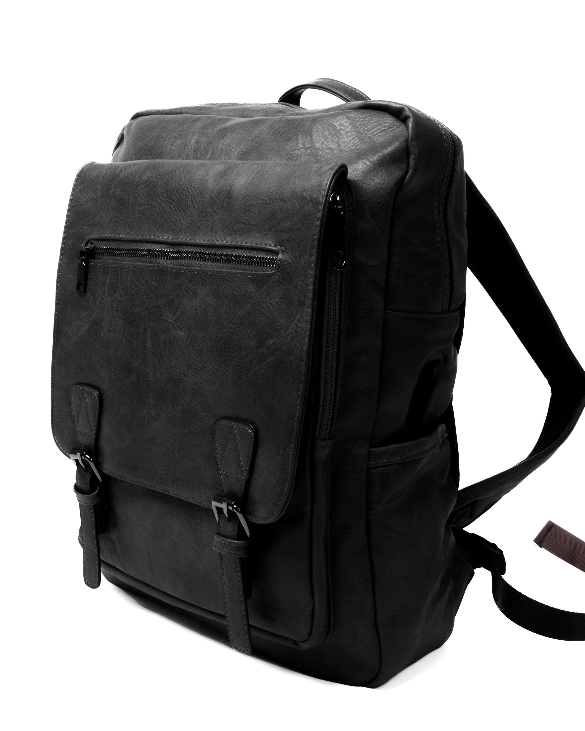 Zaino Elegante Moderno Unisex Multitasche Uomo Nero Ecopelle Zip Da Spalla Tinta Unita Patta GIOSAL-ZU1130A