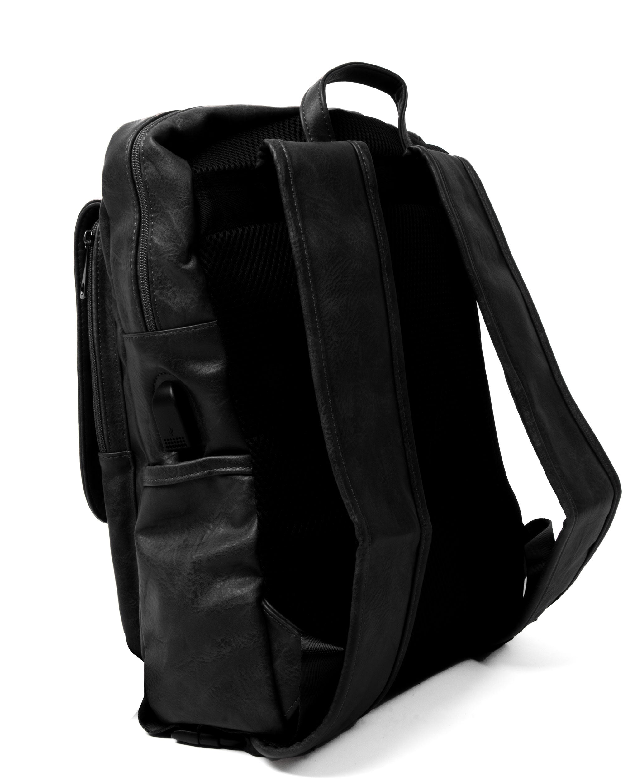 Zaino Elegante Moderno Unisex Multitasche Uomo Nero Ecopelle Zip Da Spalla Tinta Unita Patta GIOSAL-ZU1130A