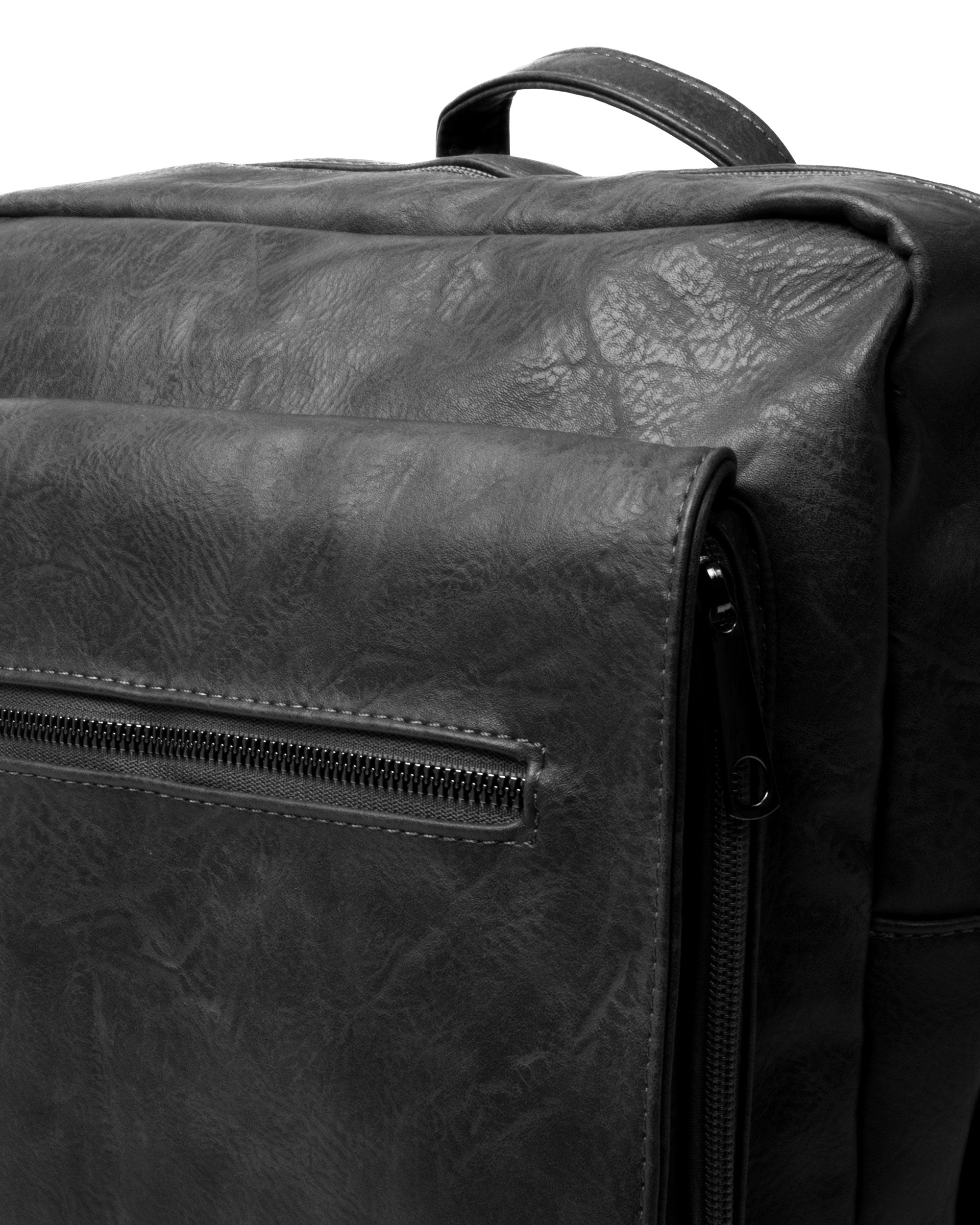 Zaino Elegante Moderno Unisex Multitasche Uomo Nero Ecopelle Zip Da Spalla Tinta Unita Patta GIOSAL-ZU1130A