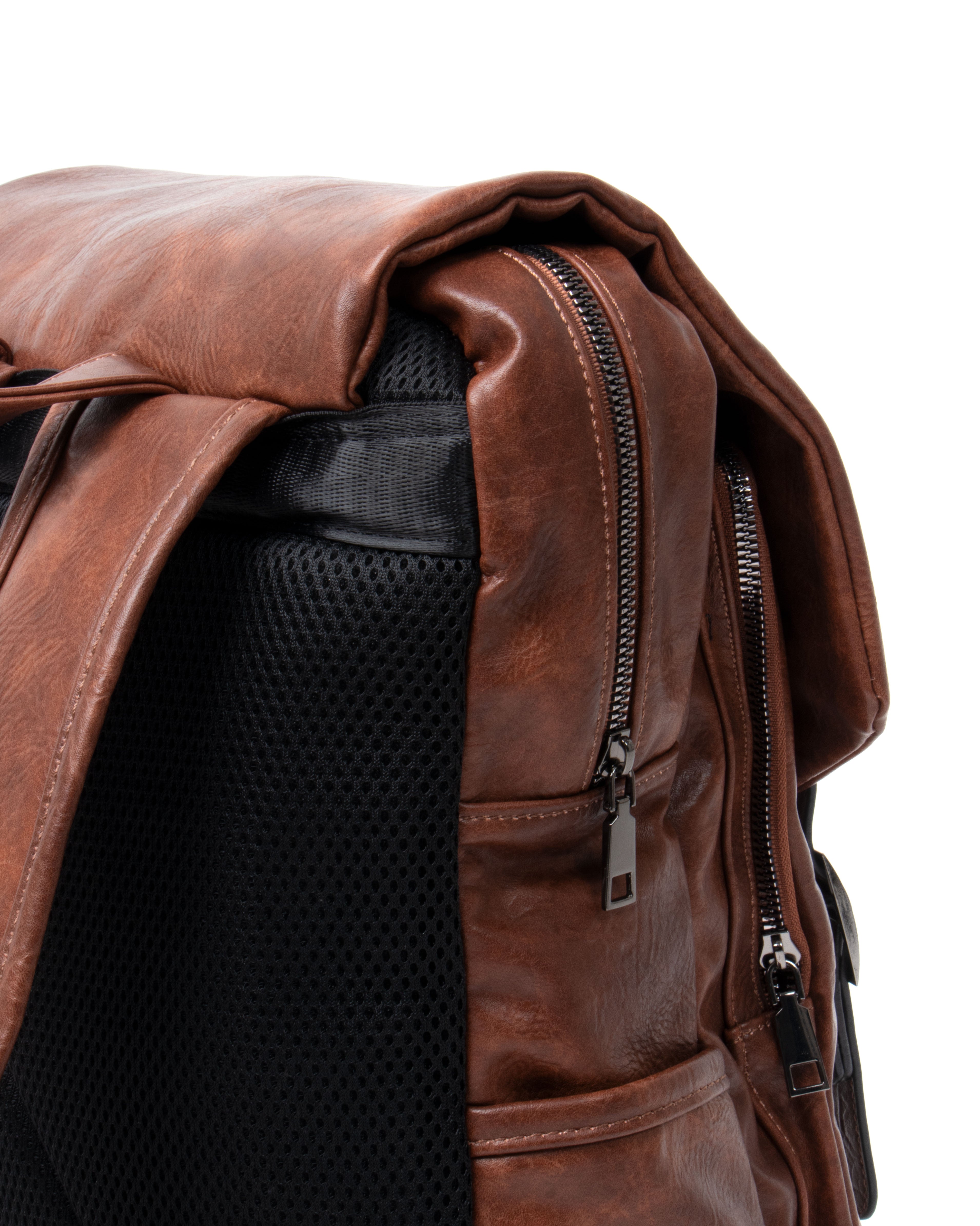 Zaino Elegante Vintage Unisex Multitasche Uomo Marrone Ecopelle Zip Da Spalla Tinta Unita Patta GIOSAL-ZU1131A