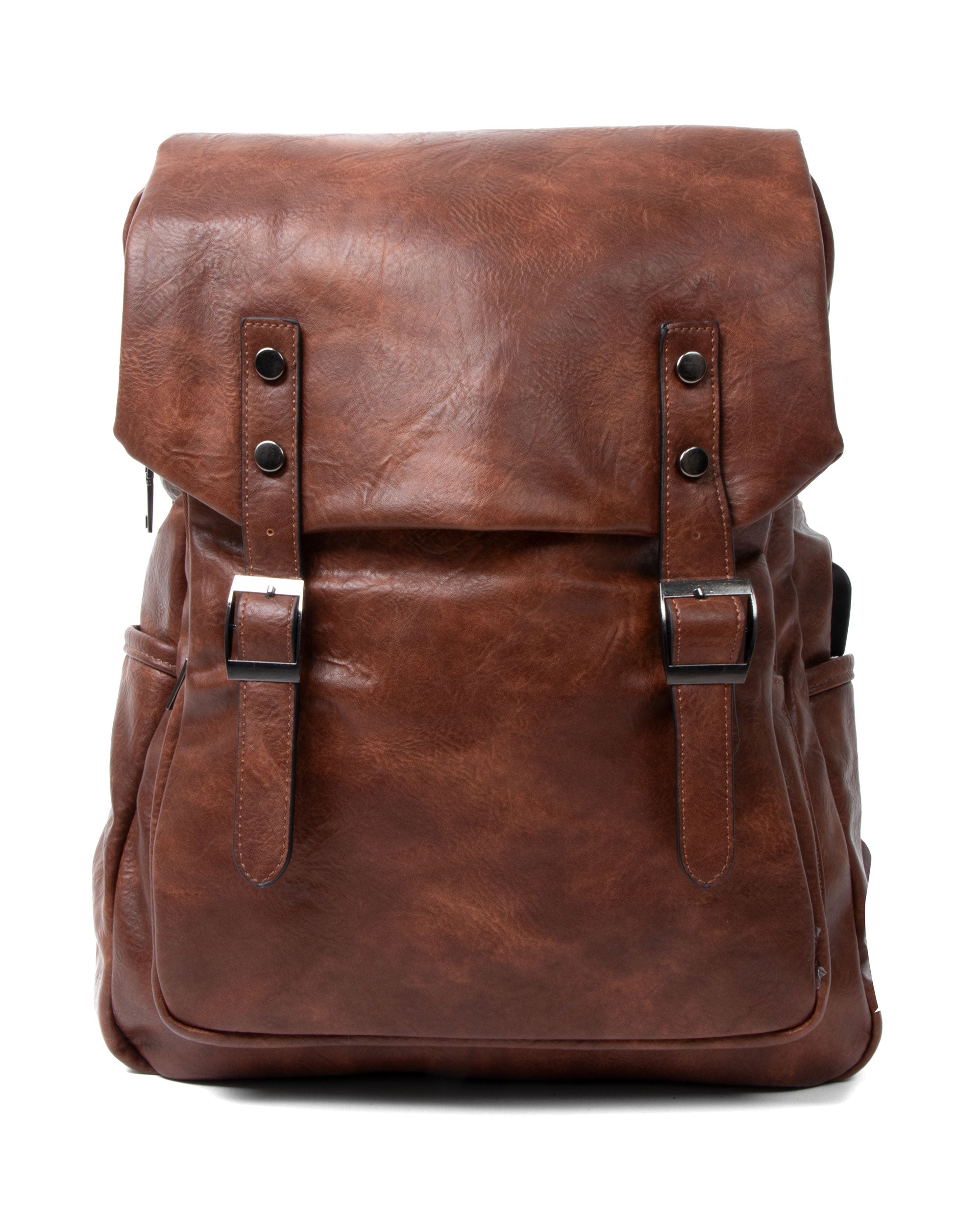 Zaino Elegante Vintage Unisex Multitasche Uomo Marrone Ecopelle Zip Da Spalla Tinta Unita Patta GIOSAL-ZU1131A