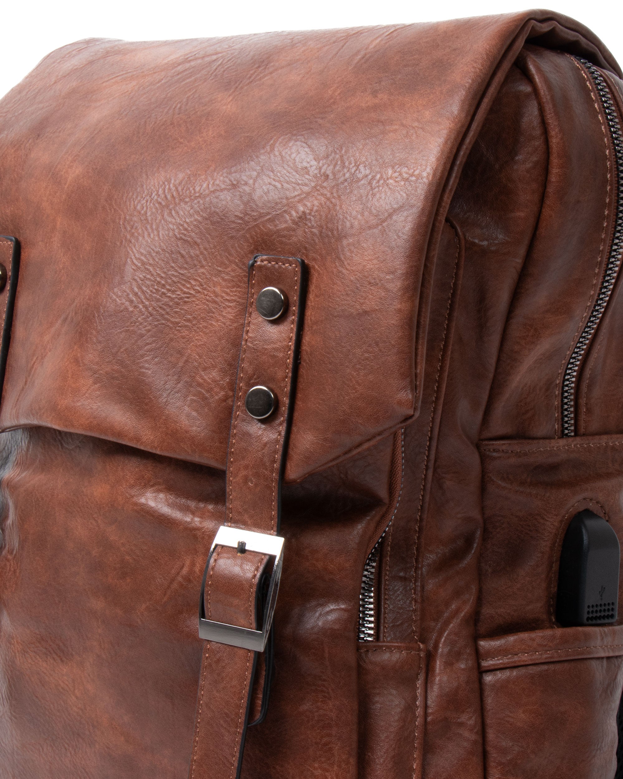 Zaino Elegante Vintage Unisex Multitasche Uomo Marrone Ecopelle Zip Da Spalla Tinta Unita Patta GIOSAL-ZU1131A