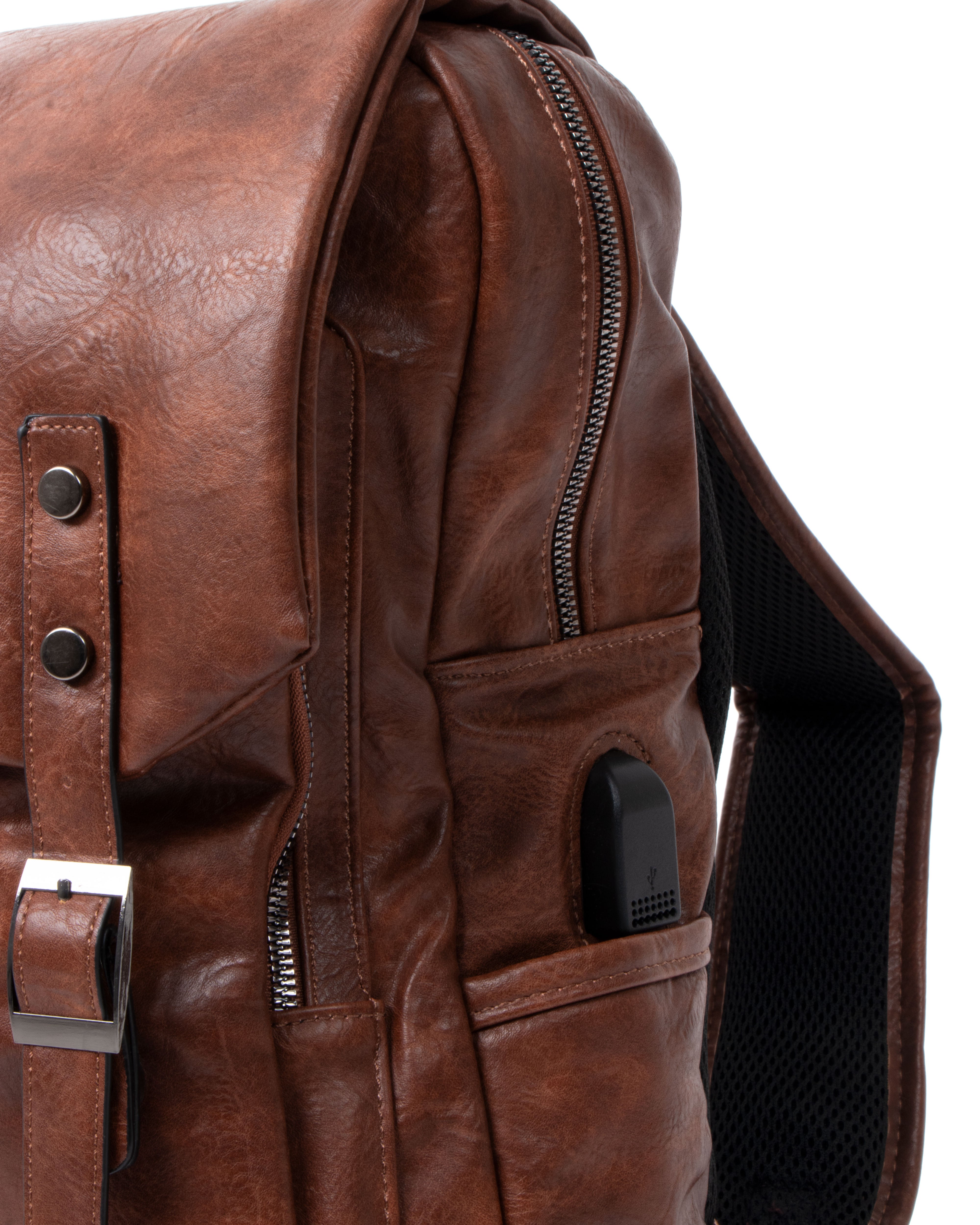 Zaino Elegante Vintage Unisex Multitasche Uomo Marrone Ecopelle Zip Da Spalla Tinta Unita Patta GIOSAL-ZU1131A