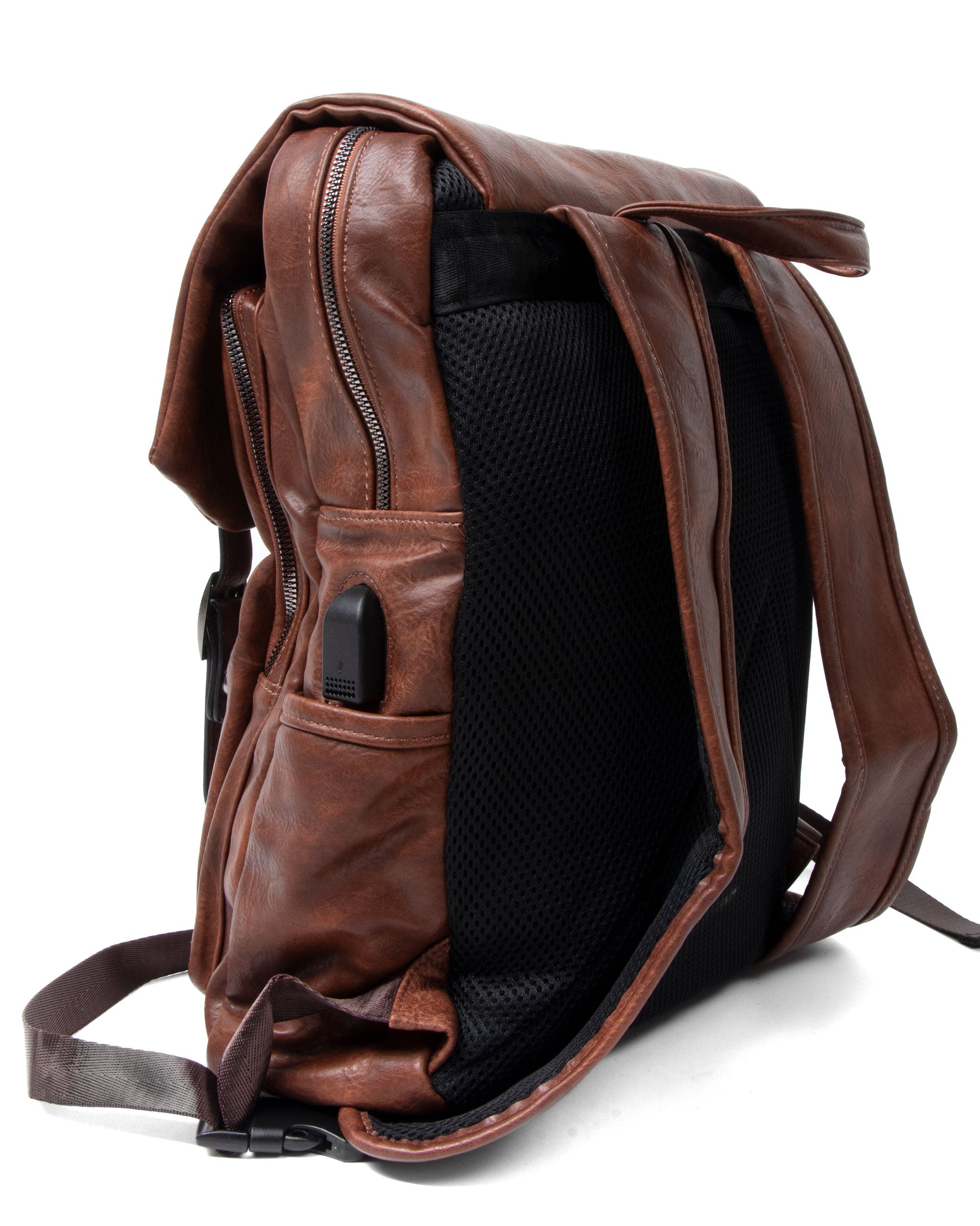 Zaino Elegante Vintage Unisex Multitasche Uomo Marrone Ecopelle Zip Da Spalla Tinta Unita Patta GIOSAL-ZU1131A