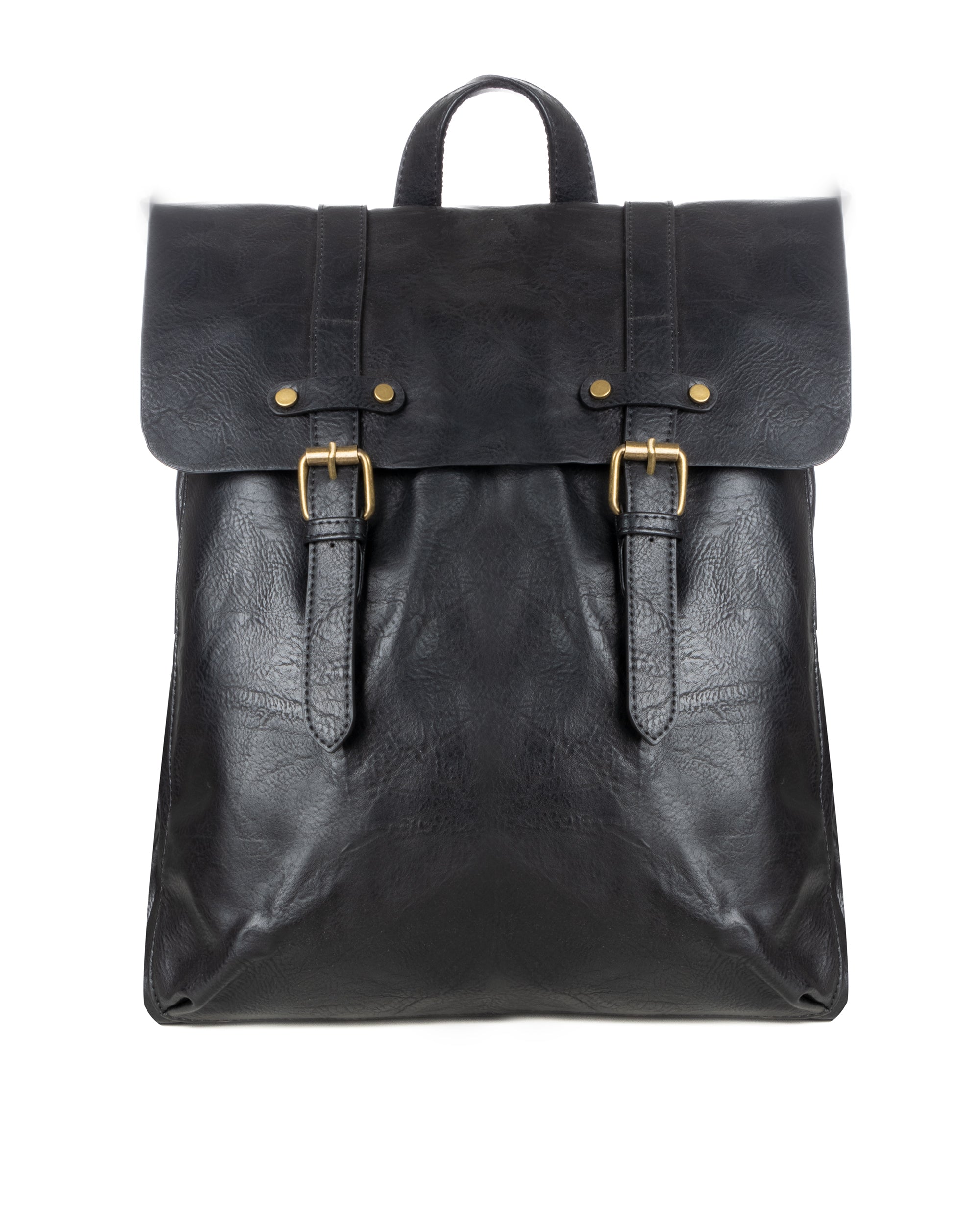 Zaino zainetto da spalla borsa uomo unisex ecopelle patta doppia vintage nero GIOSAL-ZU1140A