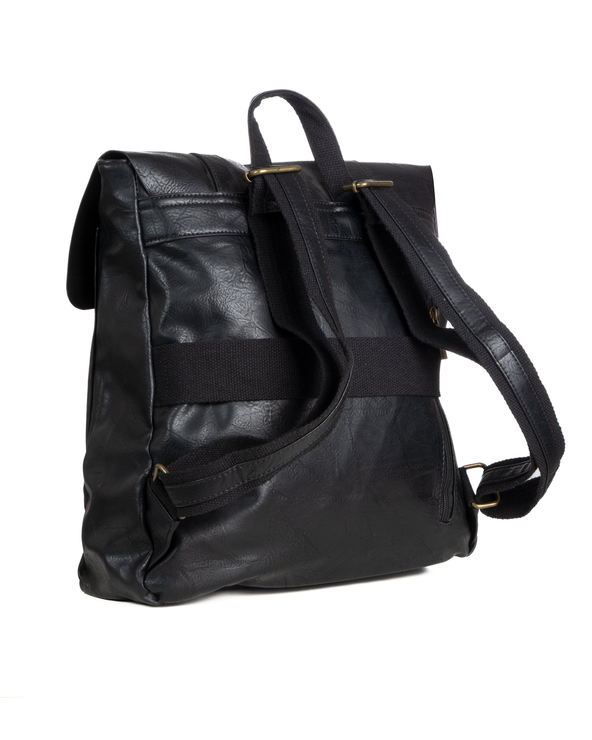 Zaino zainetto da spalla borsa uomo unisex ecopelle patta doppia vintage nero GIOSAL-ZU1140A