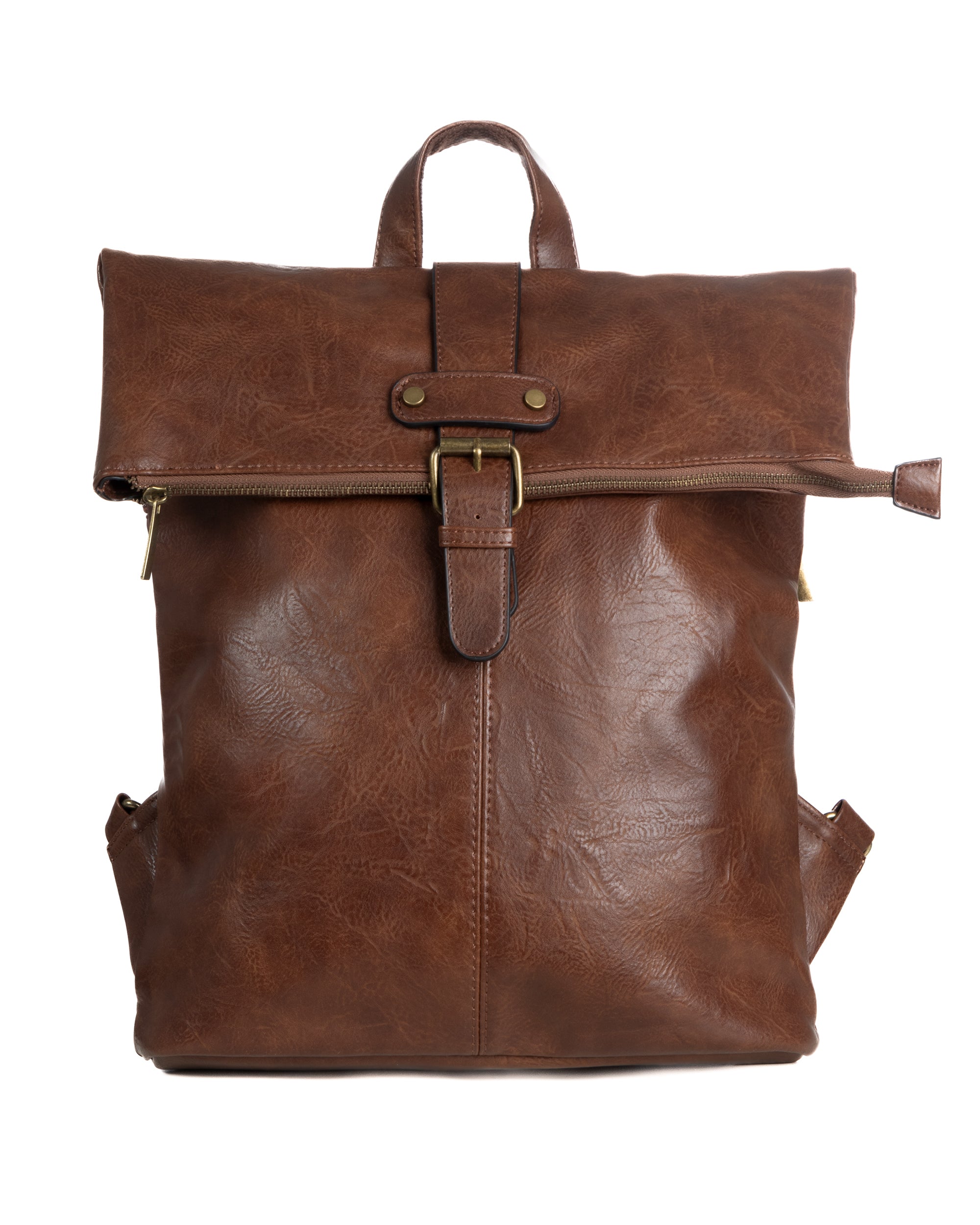 Zaino uomo moderno da spalla unisex multitasche zip ecopelle marrone GIOSAL-ZU1141A