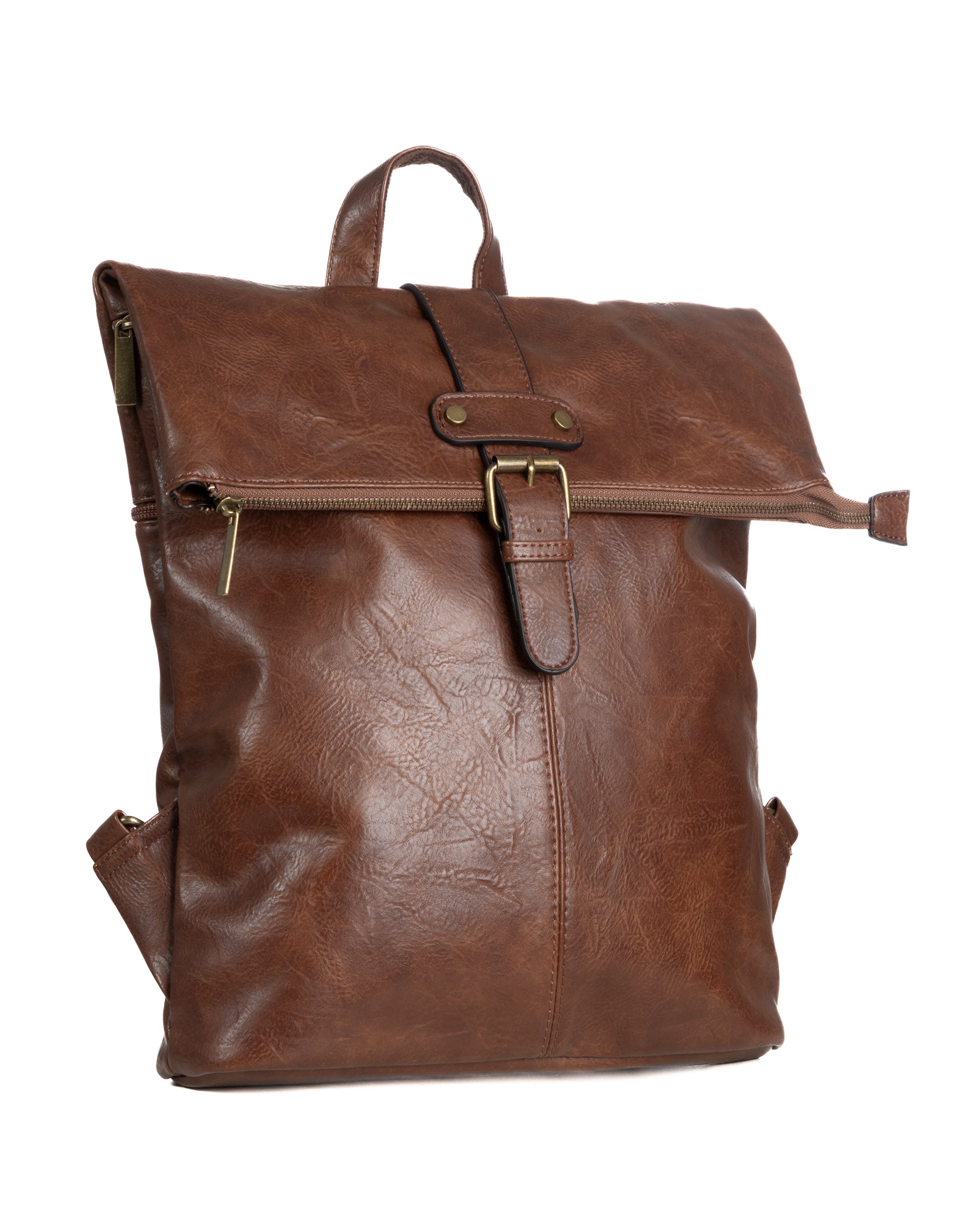 Zaino uomo moderno da spalla unisex multitasche zip ecopelle marrone GIOSAL-ZU1141A
