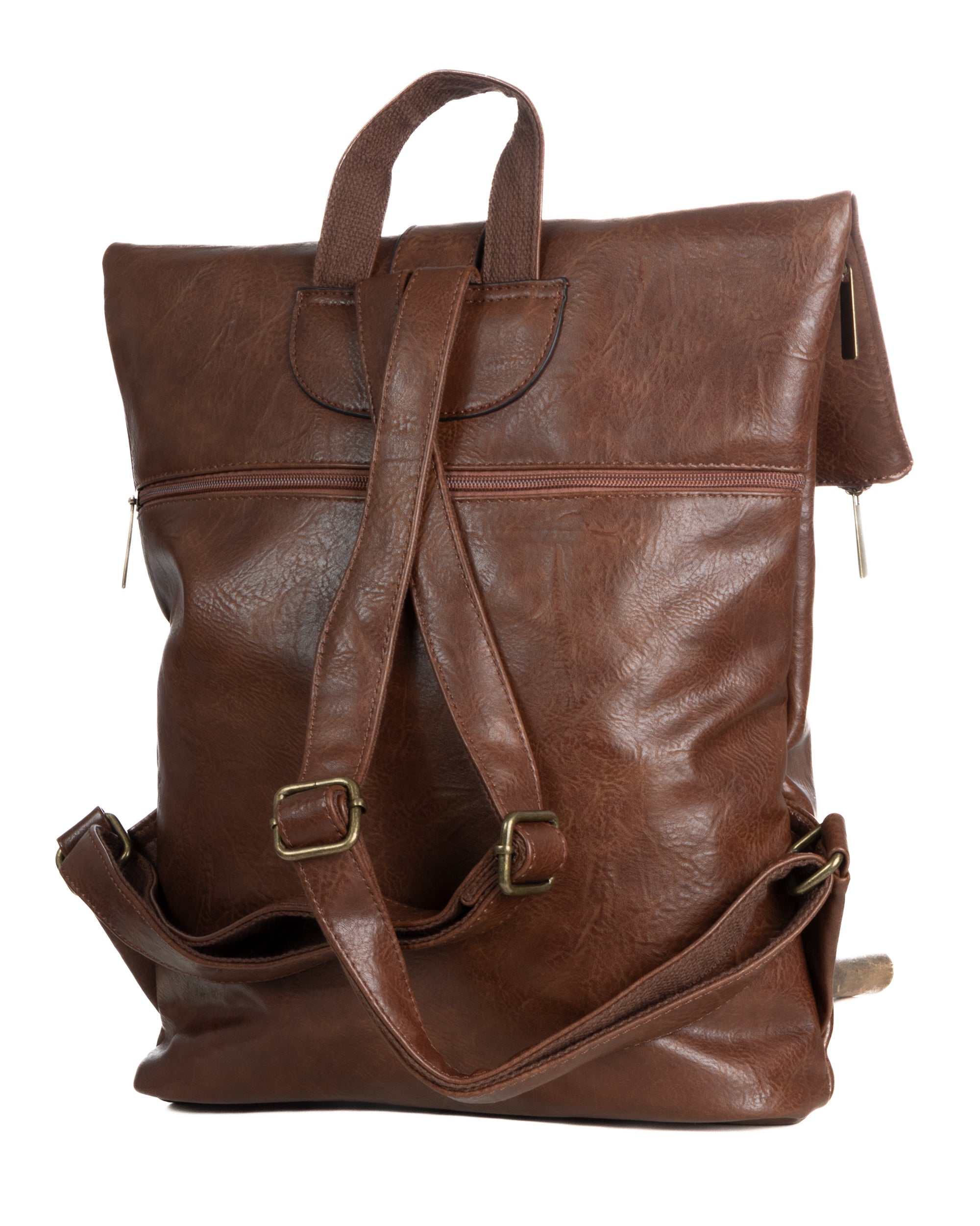 Zaino uomo moderno da spalla unisex multitasche zip ecopelle marrone GIOSAL-ZU1141A