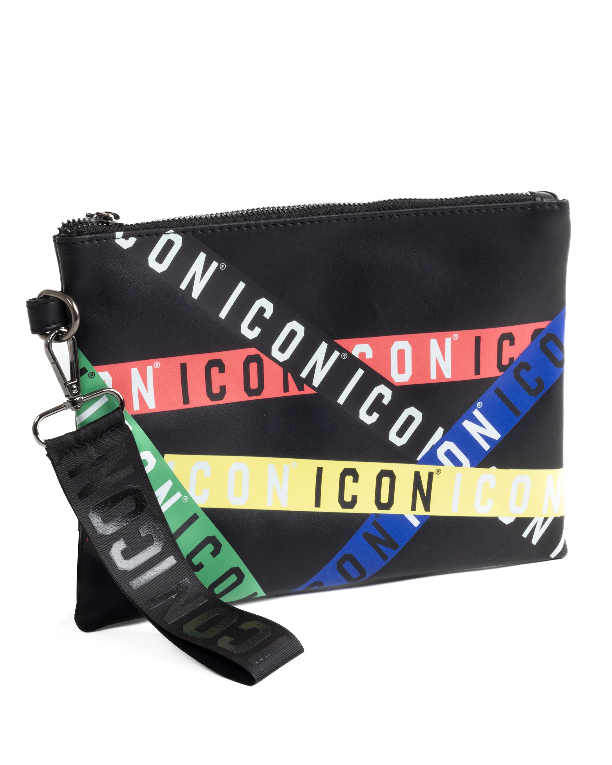 Borsa borsello borsetta pochette a mano unisex logata multigrafica nero ICON INZ013