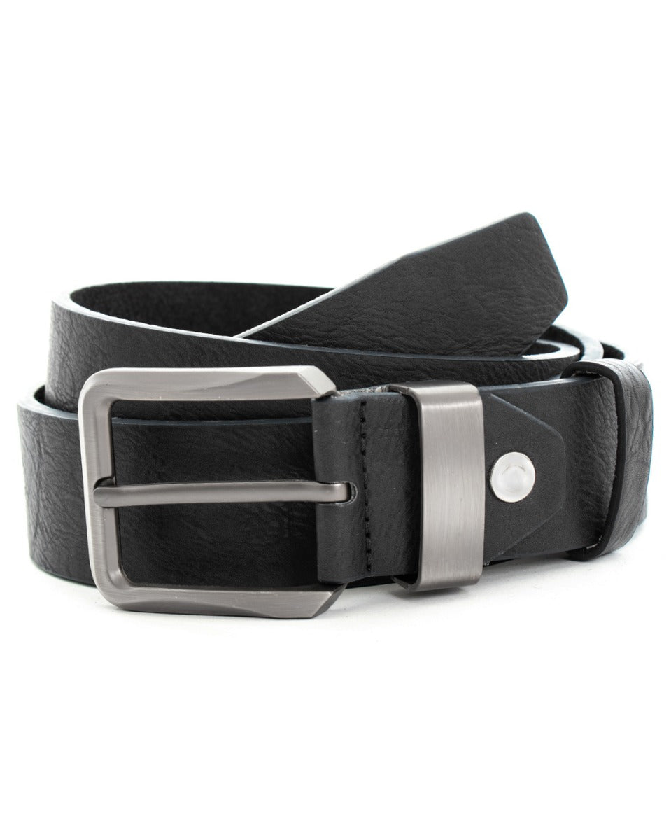 Cintura Uomo Larga Cinta Fibbia in Metallo Regolabile Nero Ecopelle Martellata GIOSAL-A2103A