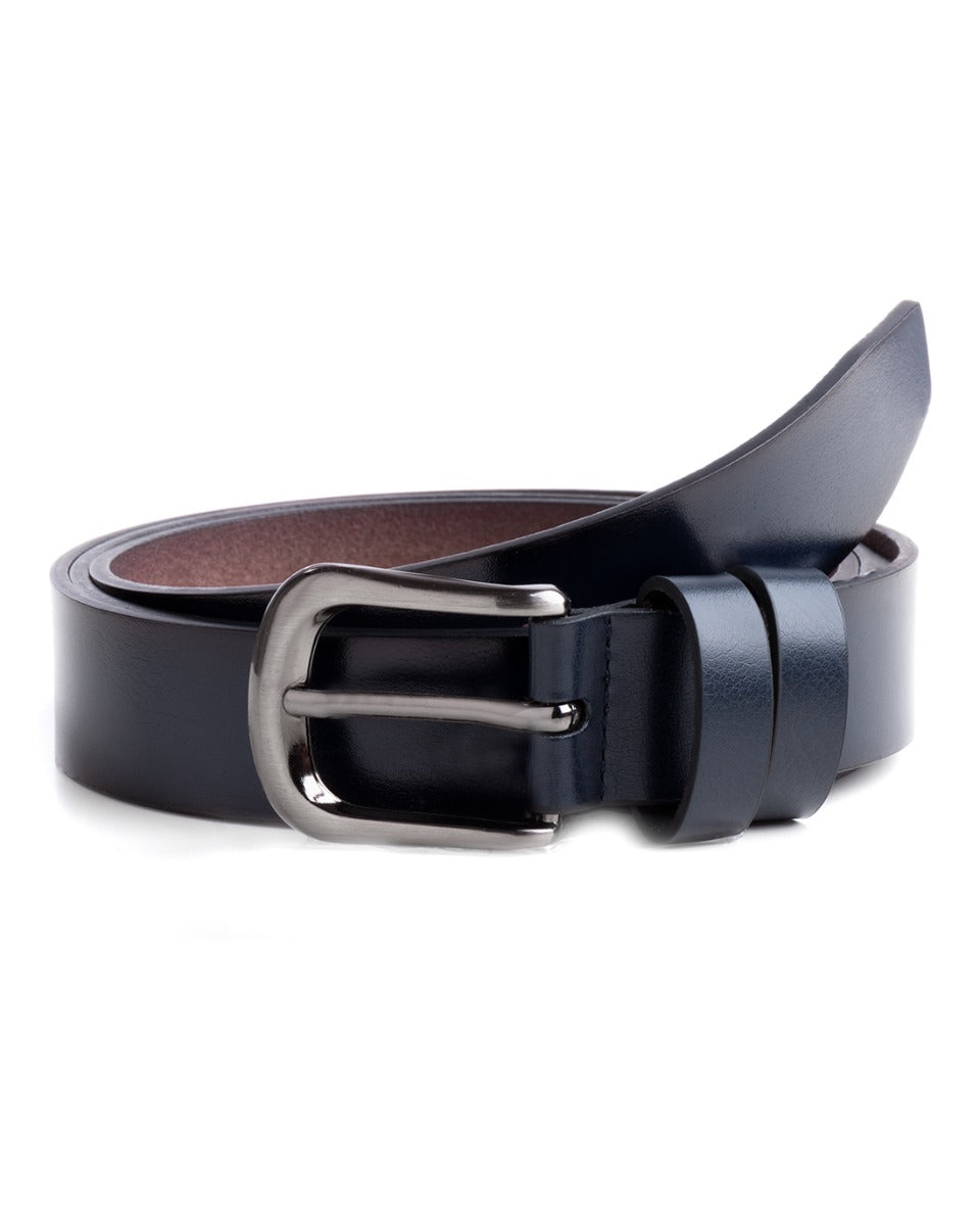 Cintura Uomo Larga Cinta Fibbia in Metallo Regolabile Blu Ecopelle GIOSAL-A2107A