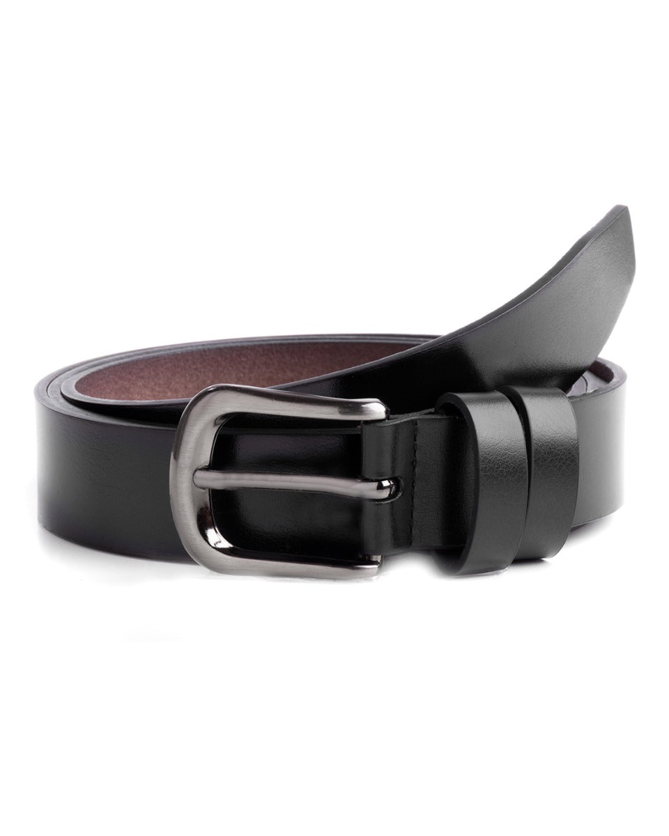 Cintura Uomo Larga Cinta Fibbia in Metallo Regolabile Nero Ecopelle GIOSAL-A2108A