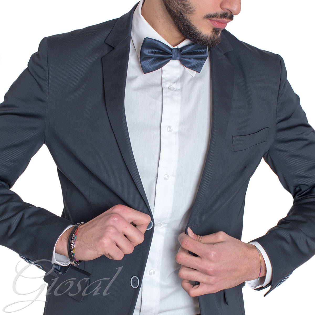 Abito Uomo Vestito Monopetto Completo Giacca Pantaloni Blu Rigato Elegante Cerimonia GIOSAL-AE1010A