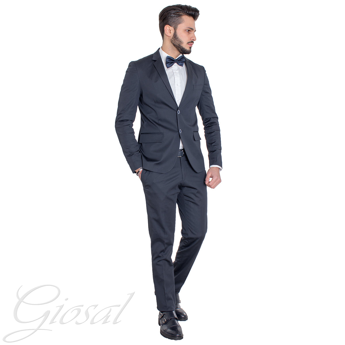Abito Uomo Vestito Monopetto Completo Giacca Pantaloni Blu Rigato Elegante Cerimonia GIOSAL-AE1010A